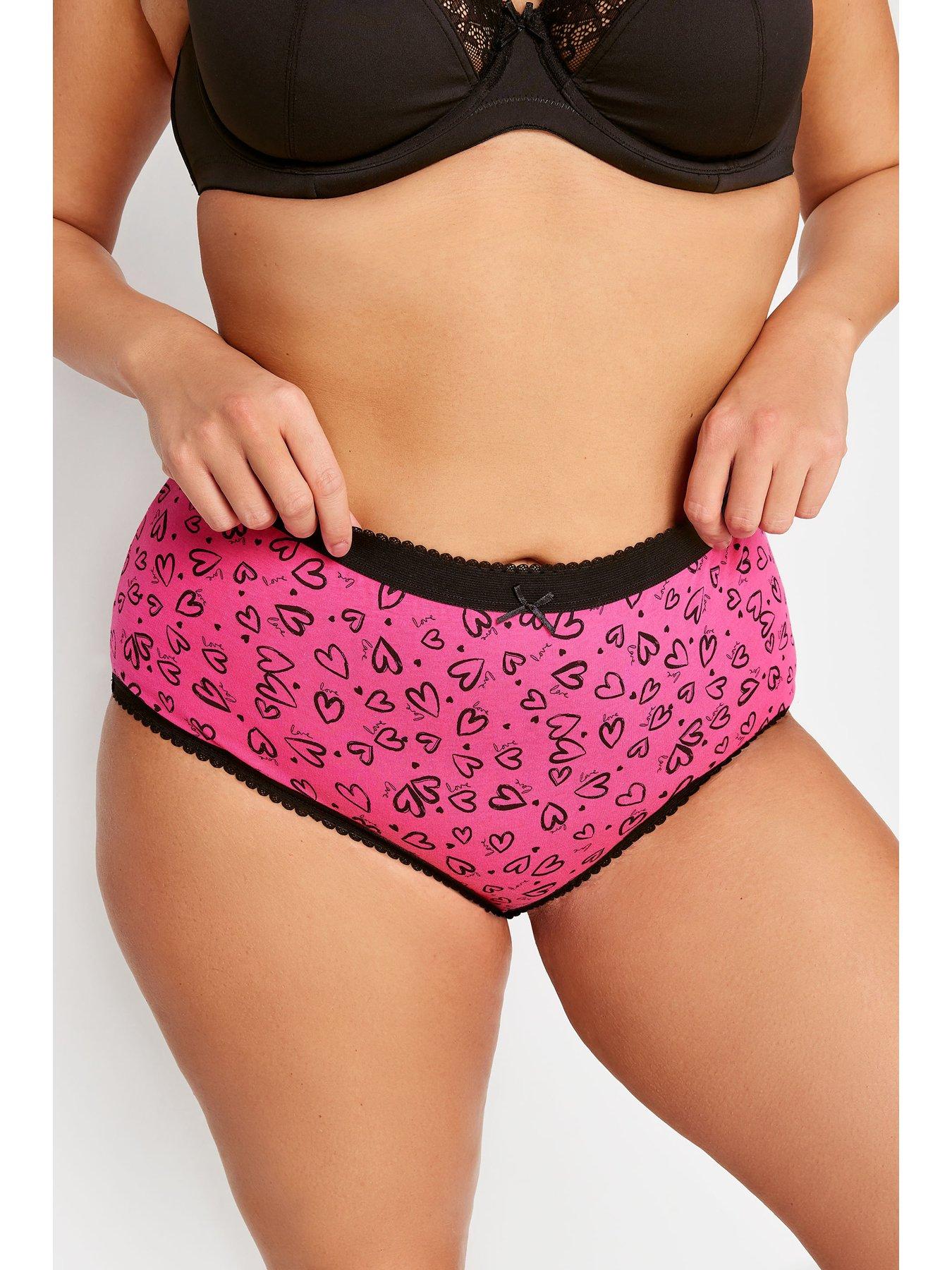 Image 2 of 3 of Yours Curve 5 Pack Love Hearts Briefs - Pink