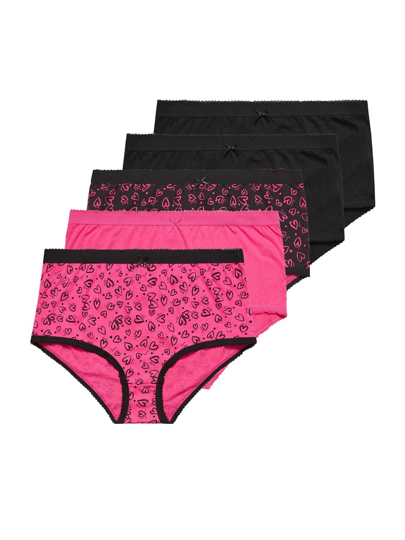 Image 3 of 3 of Yours Curve 5 Pack Love Hearts Briefs - Pink