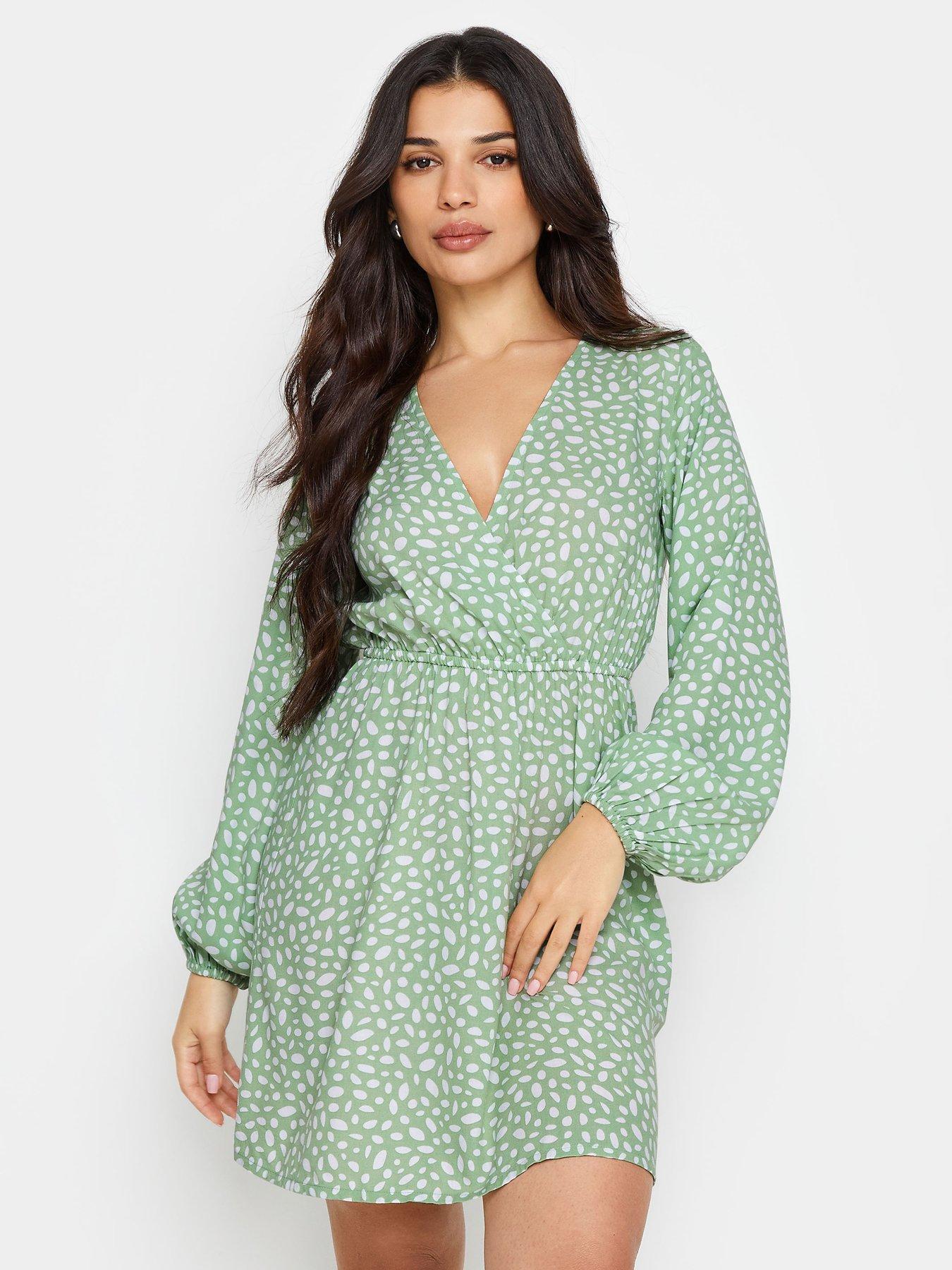 pixiegirl-petite-sage-spot-marking-wrap-dress-green