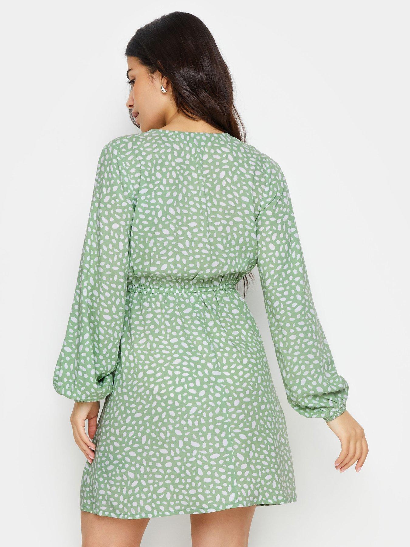 pixiegirl-petite-sage-spot-marking-wrap-dress-greenstillFront