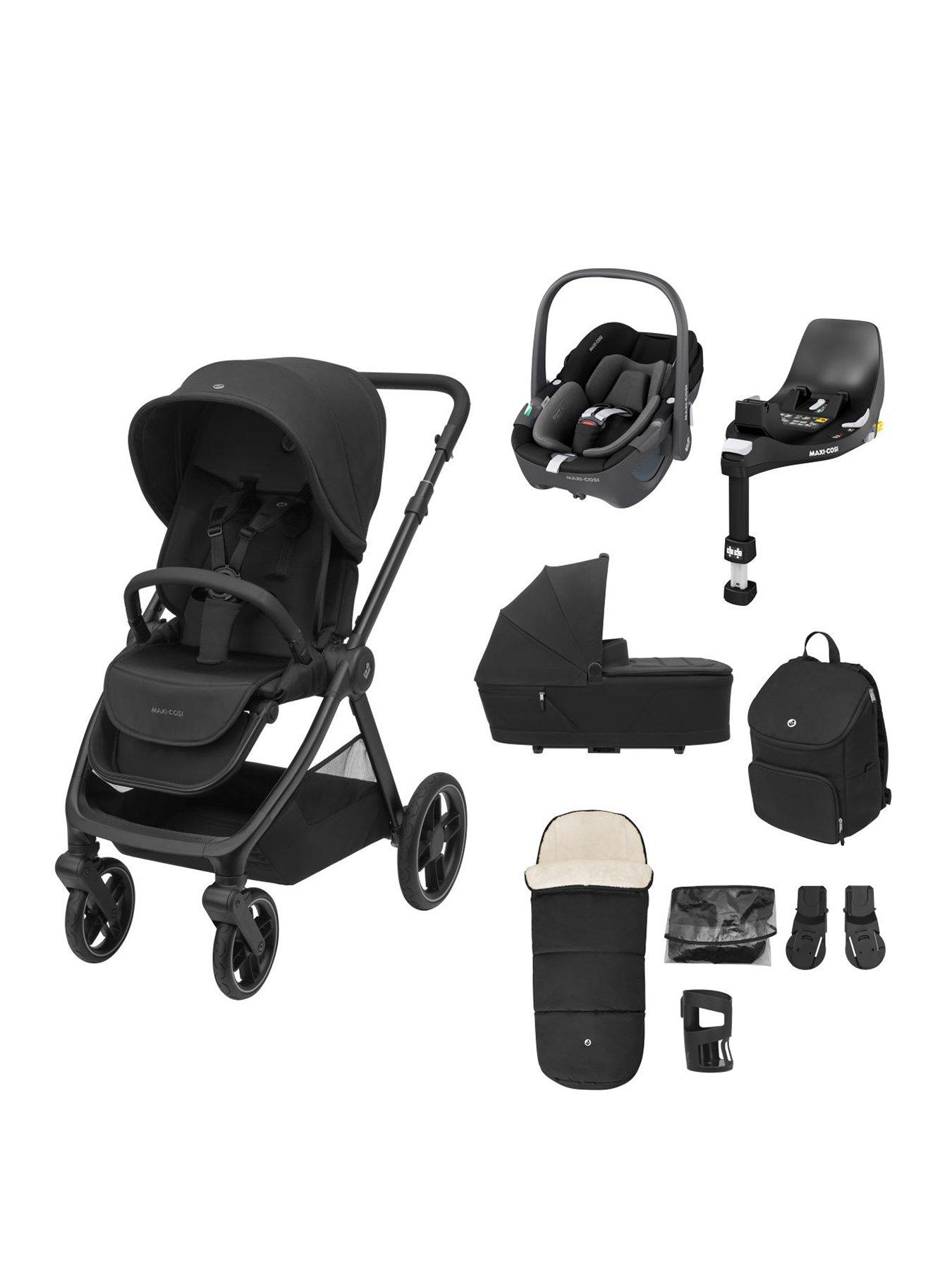 undefined Oxford 9 Piece Complete Travel System Twillic Black (Stroller Carrycot Back Pack Footmuff Cupholder Adapters Raincover Pebble 360  &  FamilyFix 360 Base