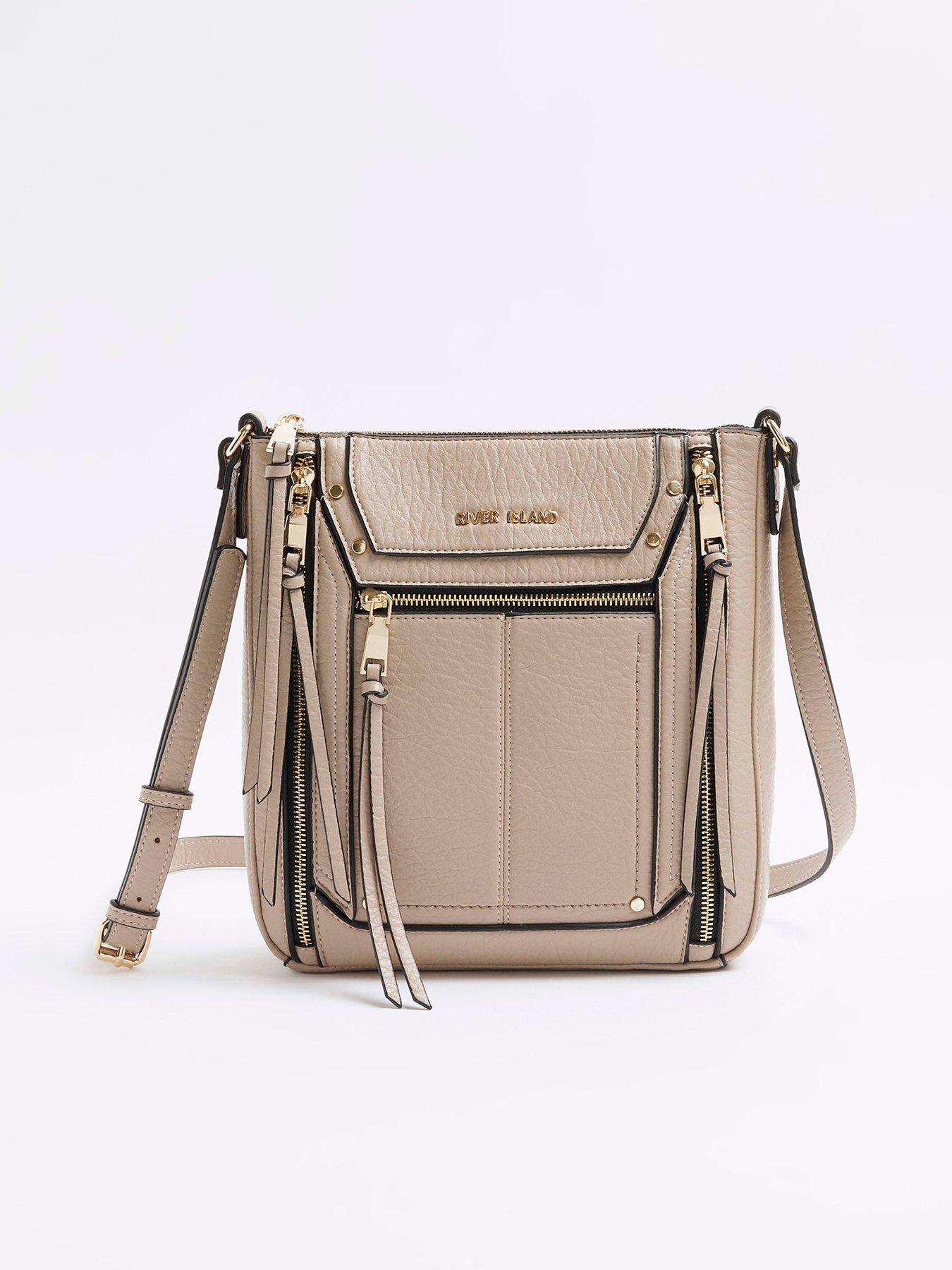 river-island-panelled-zip-messenger-dark-beige