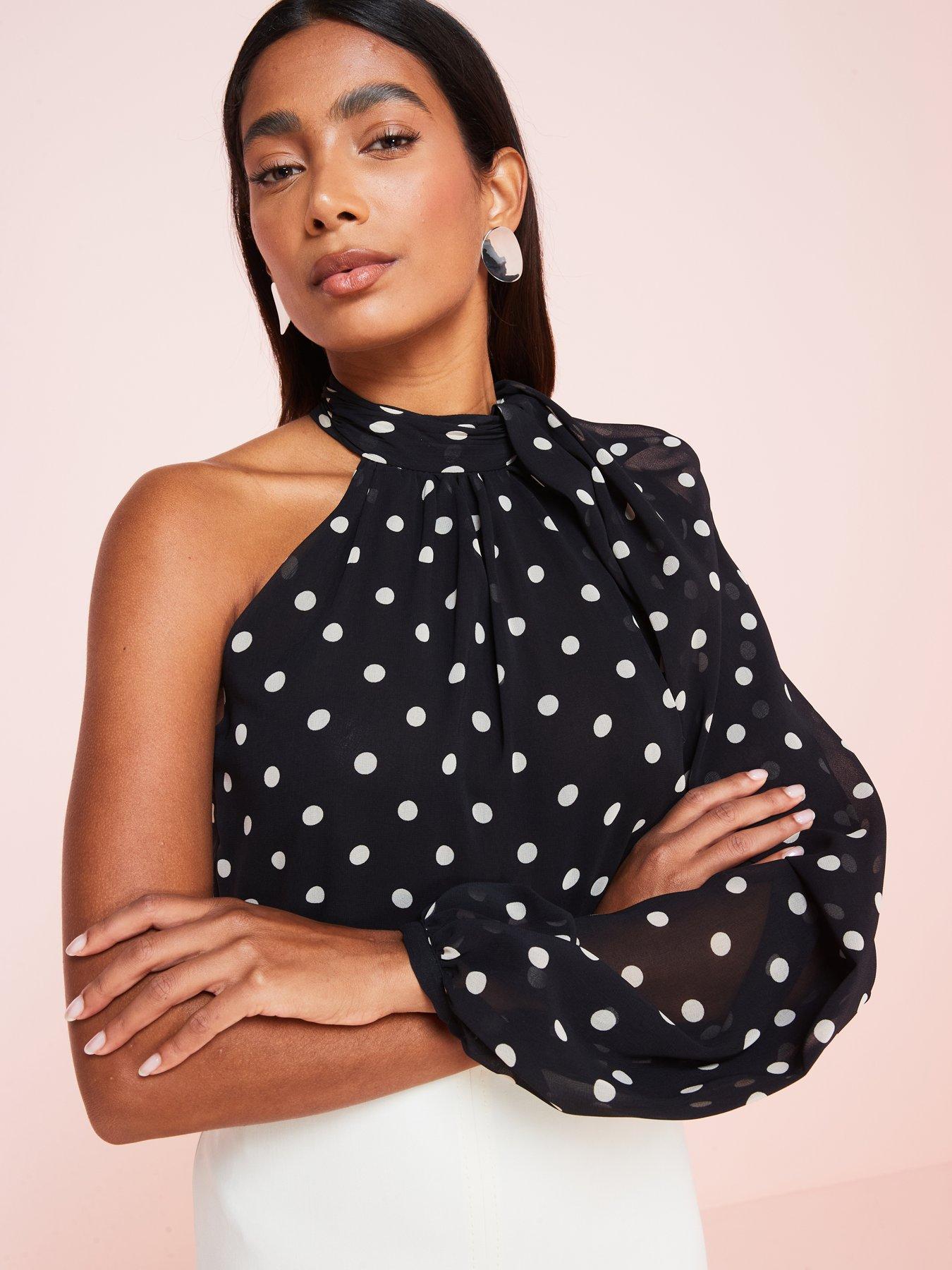 mango-polka-dot-one-shoulder-blousedetail