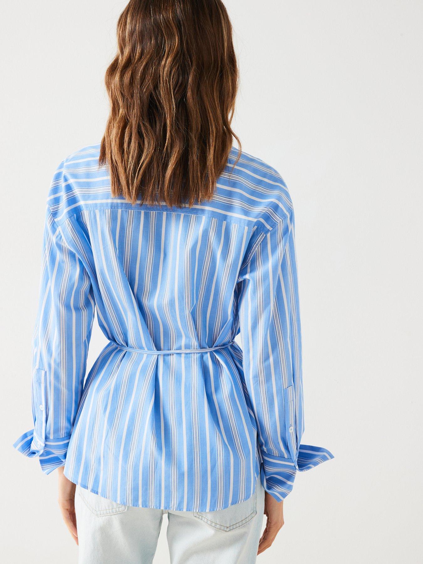 mango-blue-pin-stripe-tie-waist-shirtstillFront