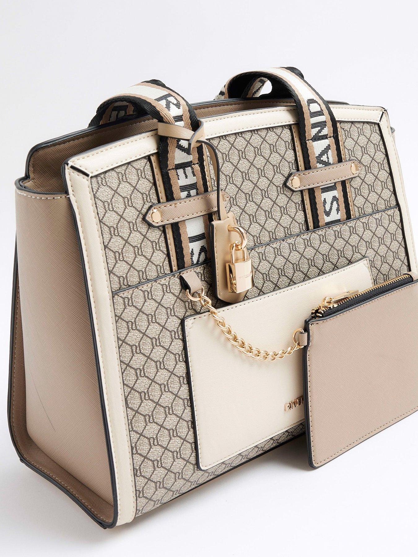 River Island Monogram Webbing Detail Tote Bag Beige Very Ireland