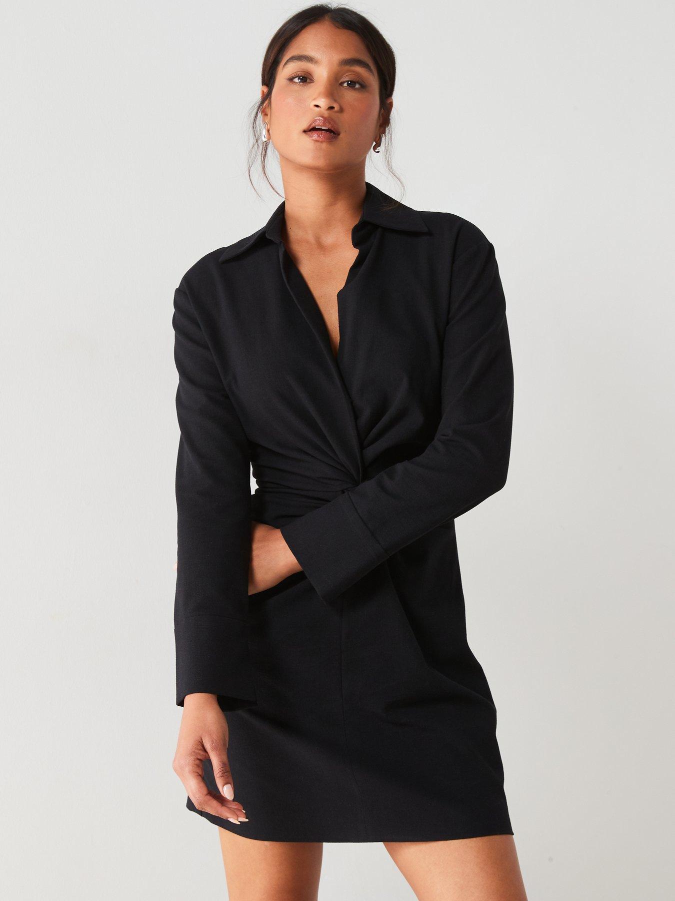 mango-black-shirt-collar-knot-front-mini-dressdetail