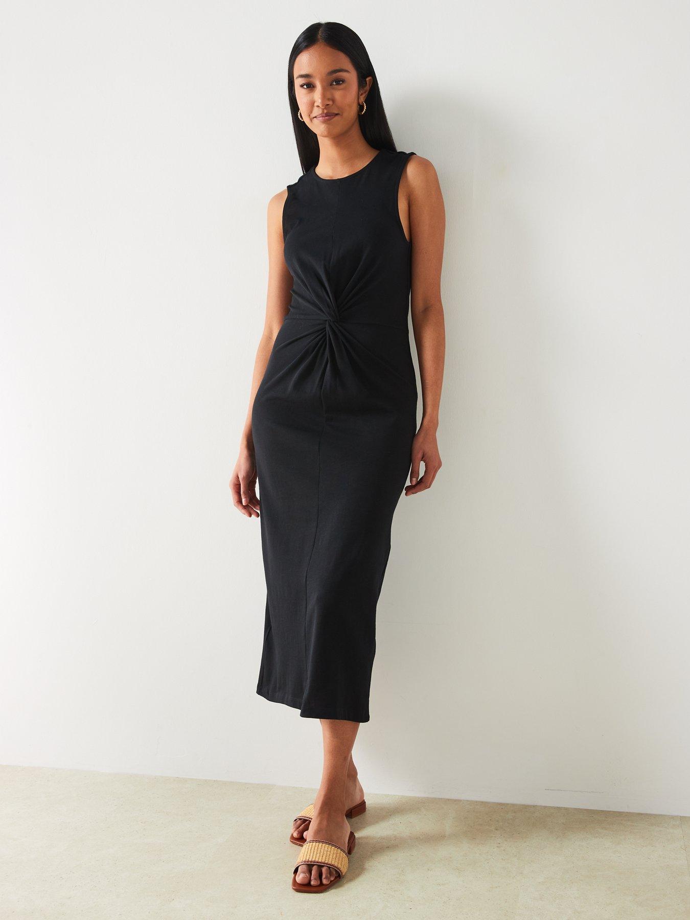 mango-black-rounded-neck-sleeveless-straight-design-midi-dressback