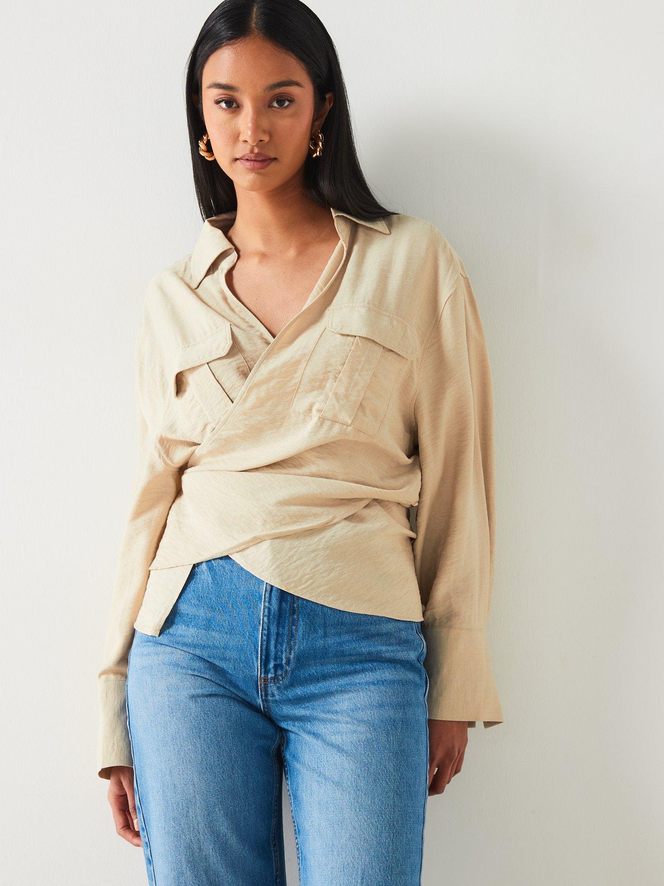 mango-beige-pocket-wrap-shirt