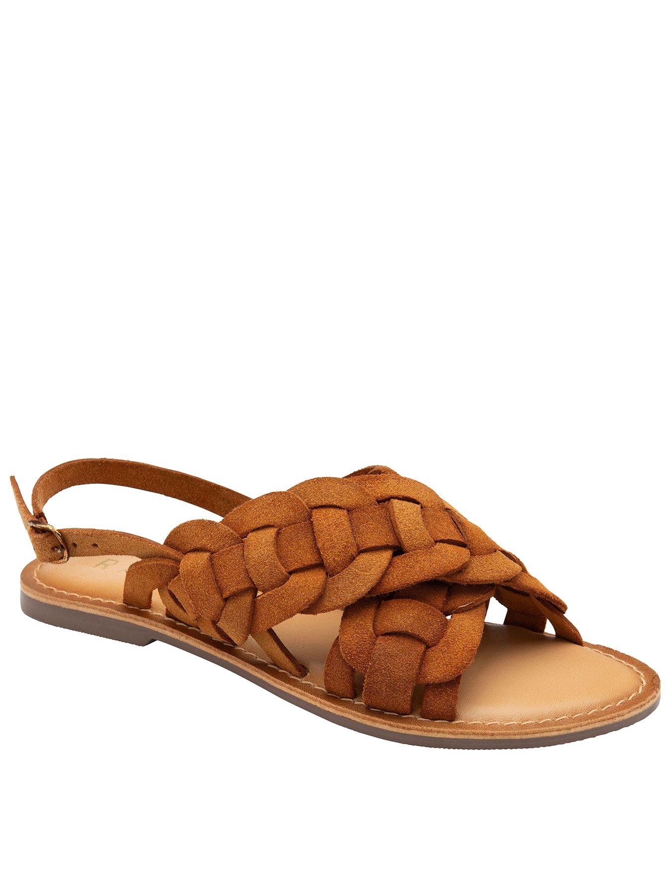 Woven leather flat sandals sales