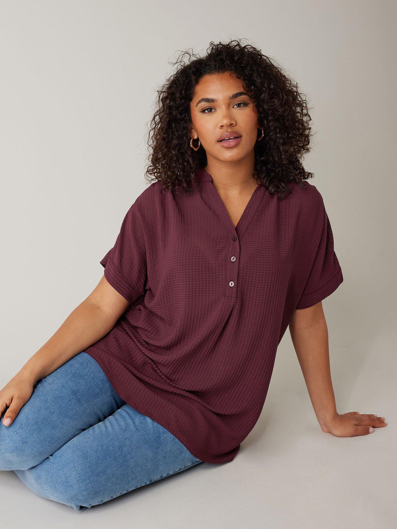 evans-half-placket-short-sleeve-blouse-purple