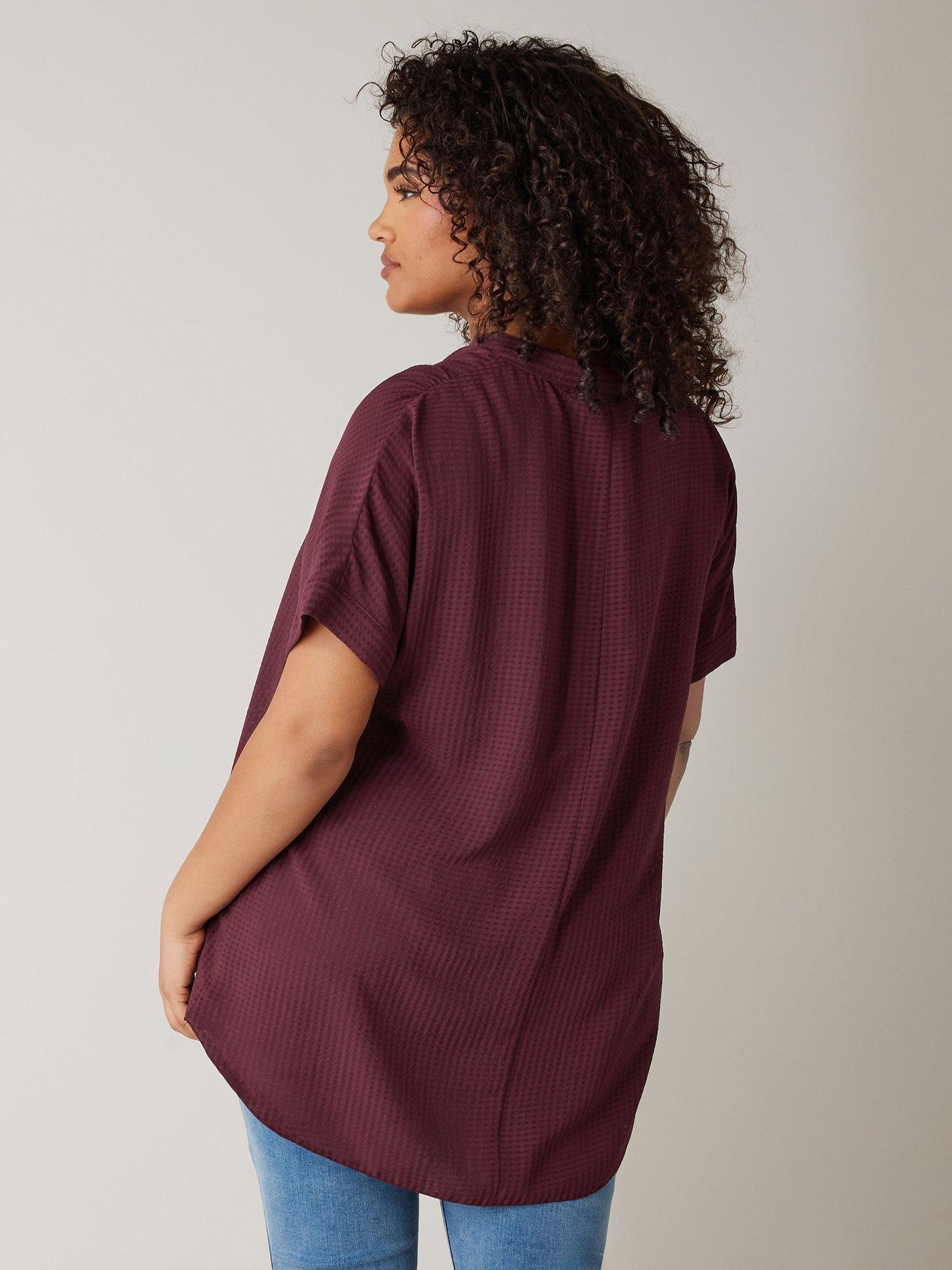 evans-half-placket-short-sleeve-blouse-purplestillFront