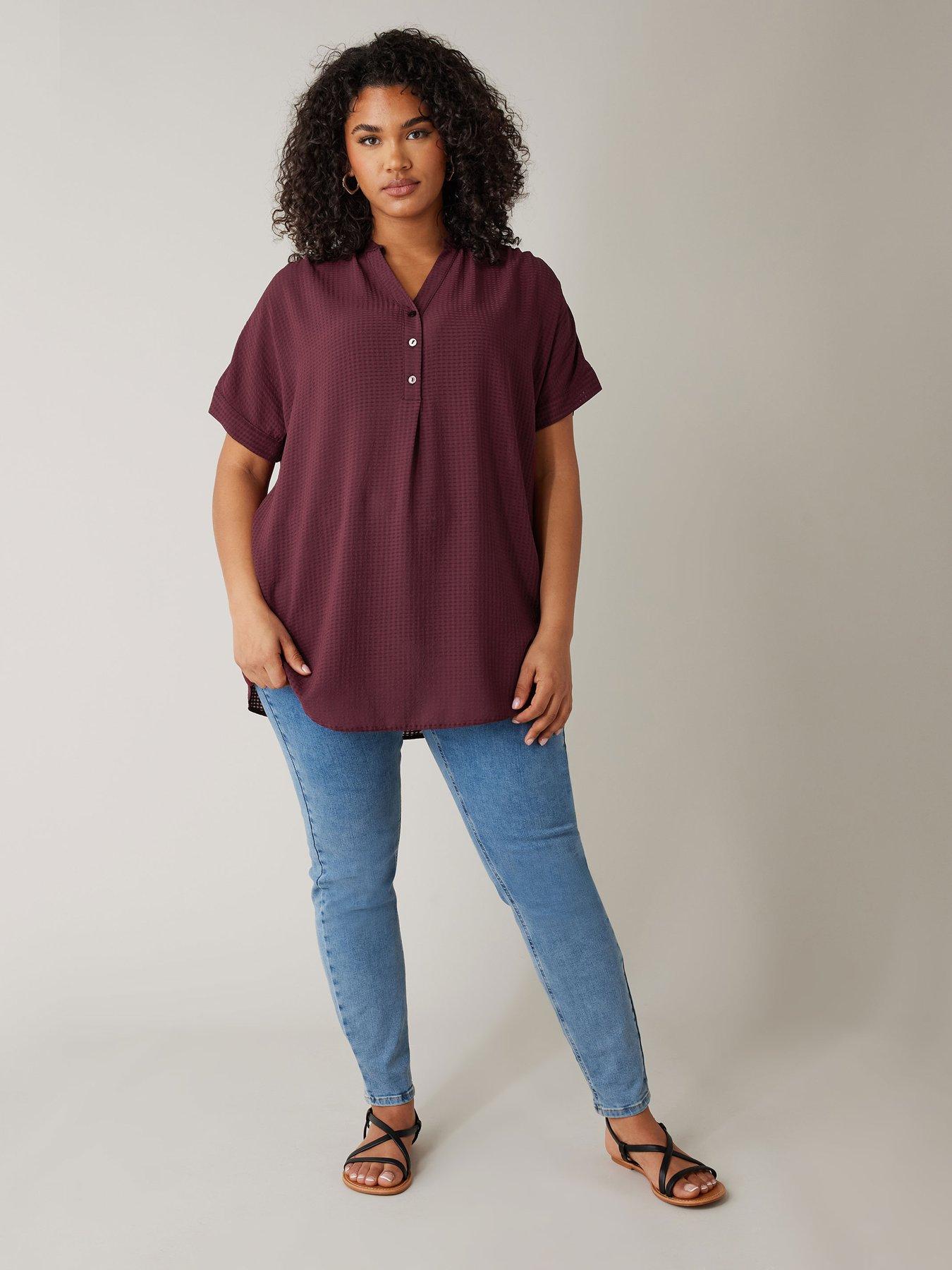 evans-half-placket-short-sleeve-blouse-purpleback