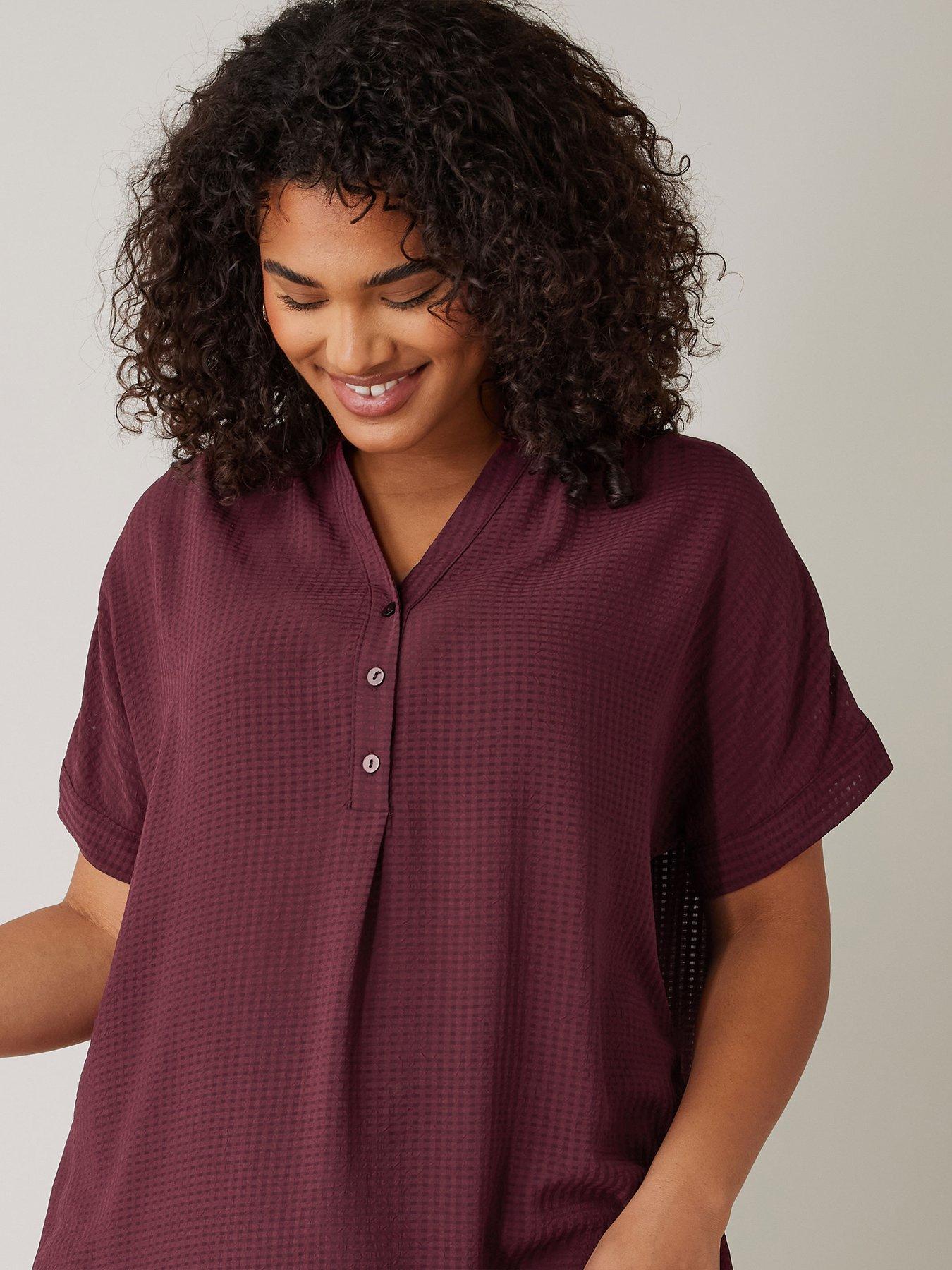 evans-half-placket-short-sleeve-blouse-purpleoutfit