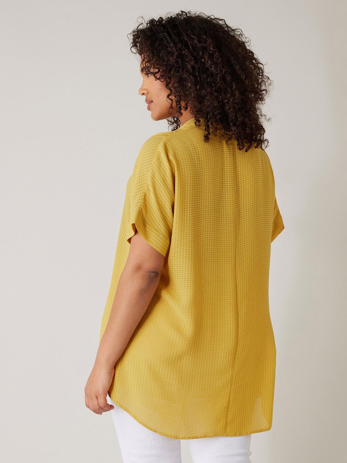 evans-half-placket-short-sleeve-blouse-yellowstillFront