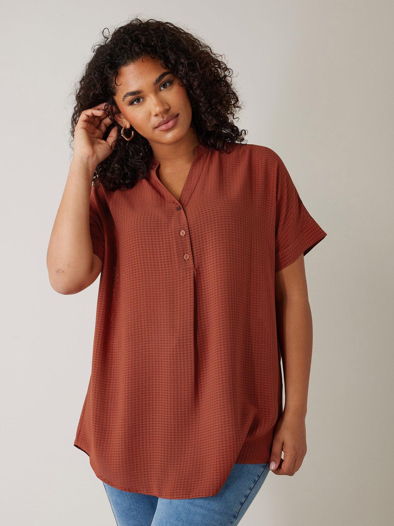 evans-half-placket-short-sleeve-blouse-orangefront