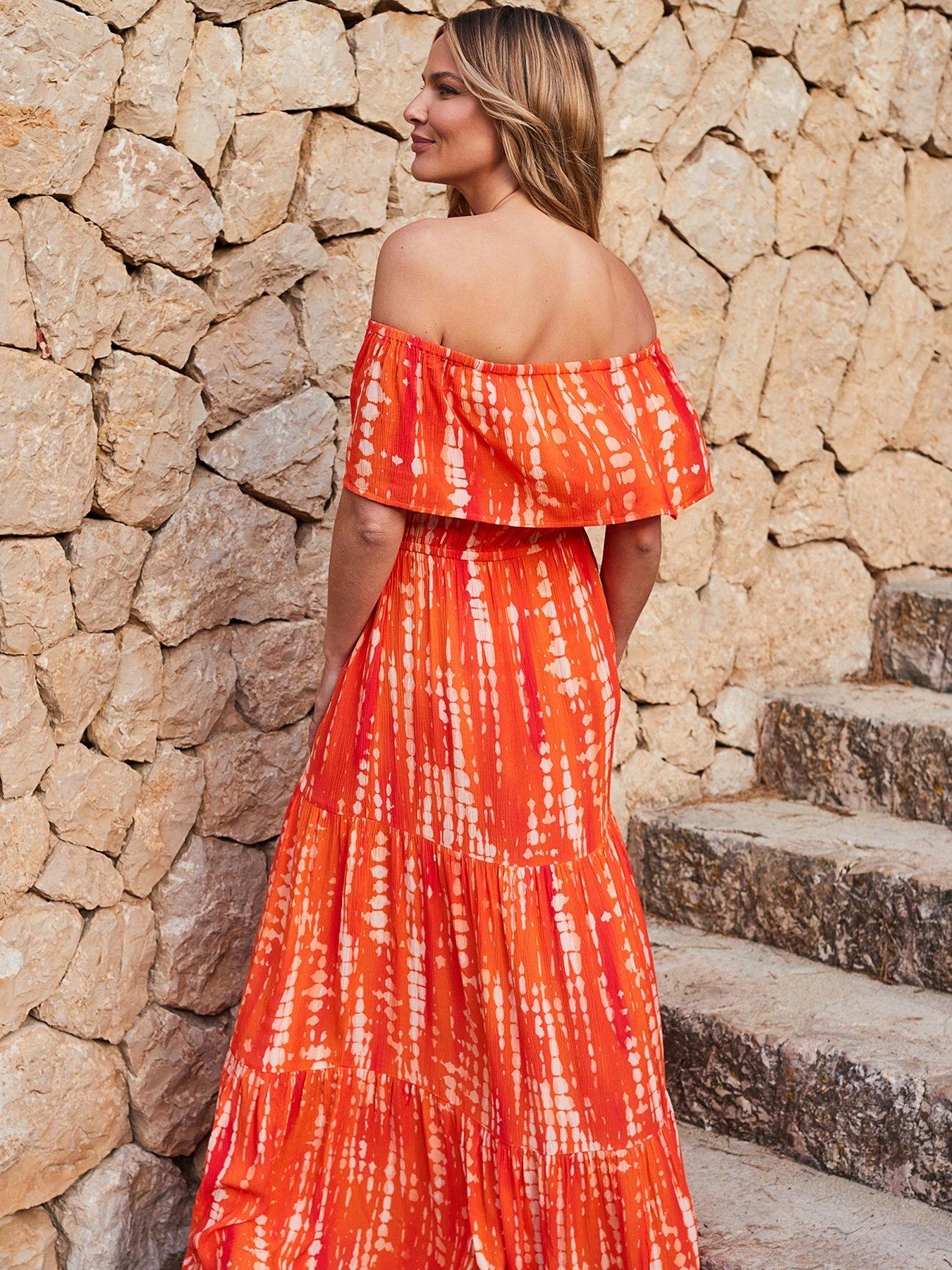 sosandar-belted-bardot-crinkle-tiered-dress-orangestillFront