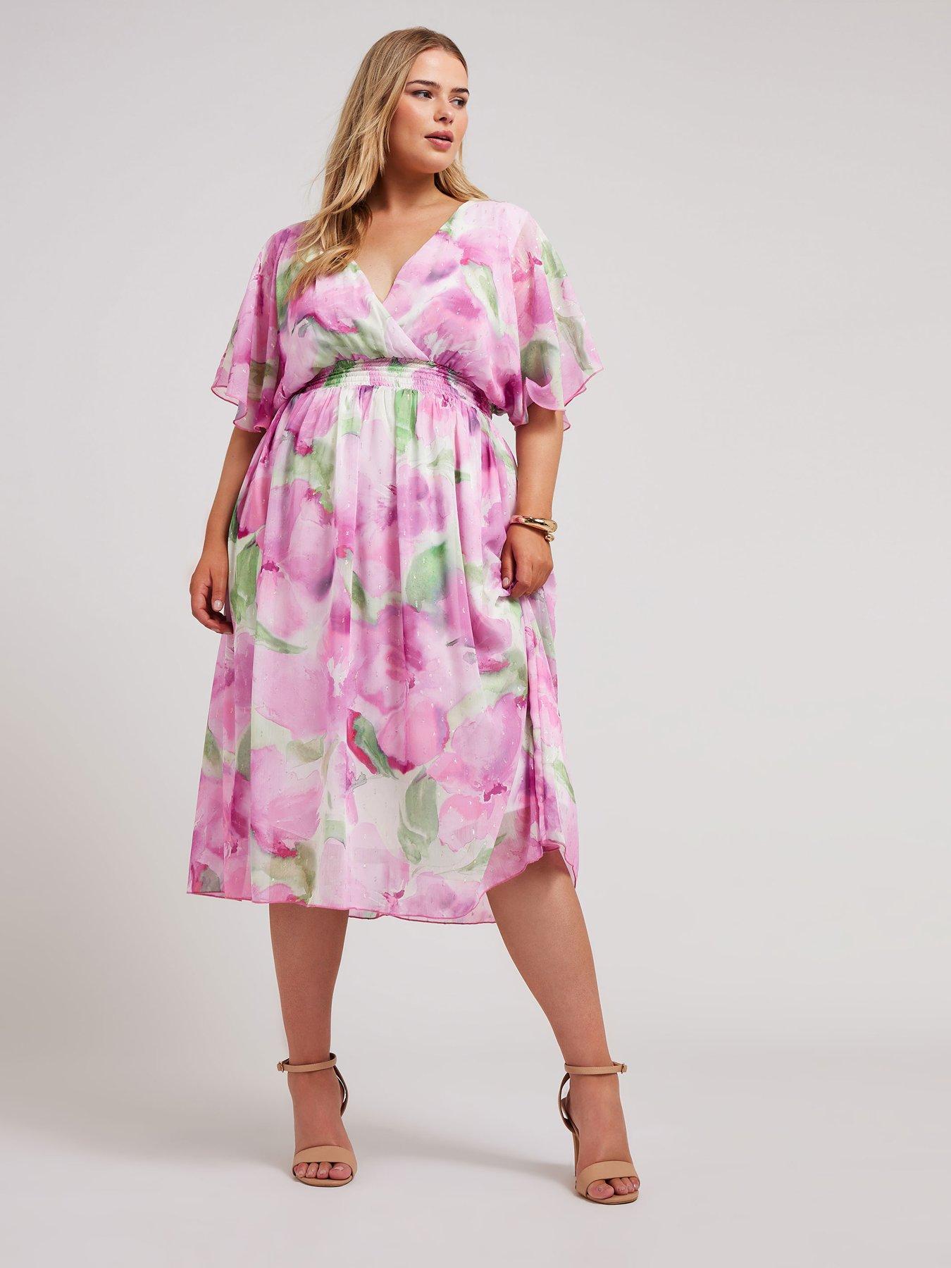 yours-curve-floral-metallic-shirred-waist-wrap-dress-pinkfront