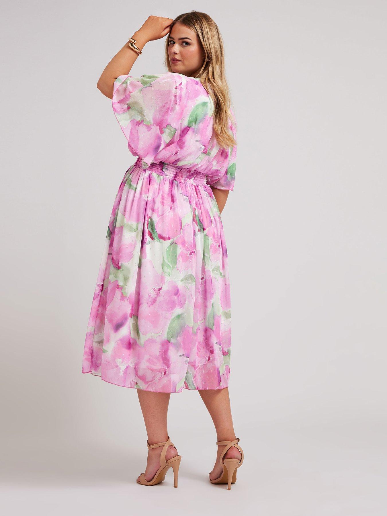 yours-curve-floral-metallic-shirred-waist-wrap-dress-pinkstillFront