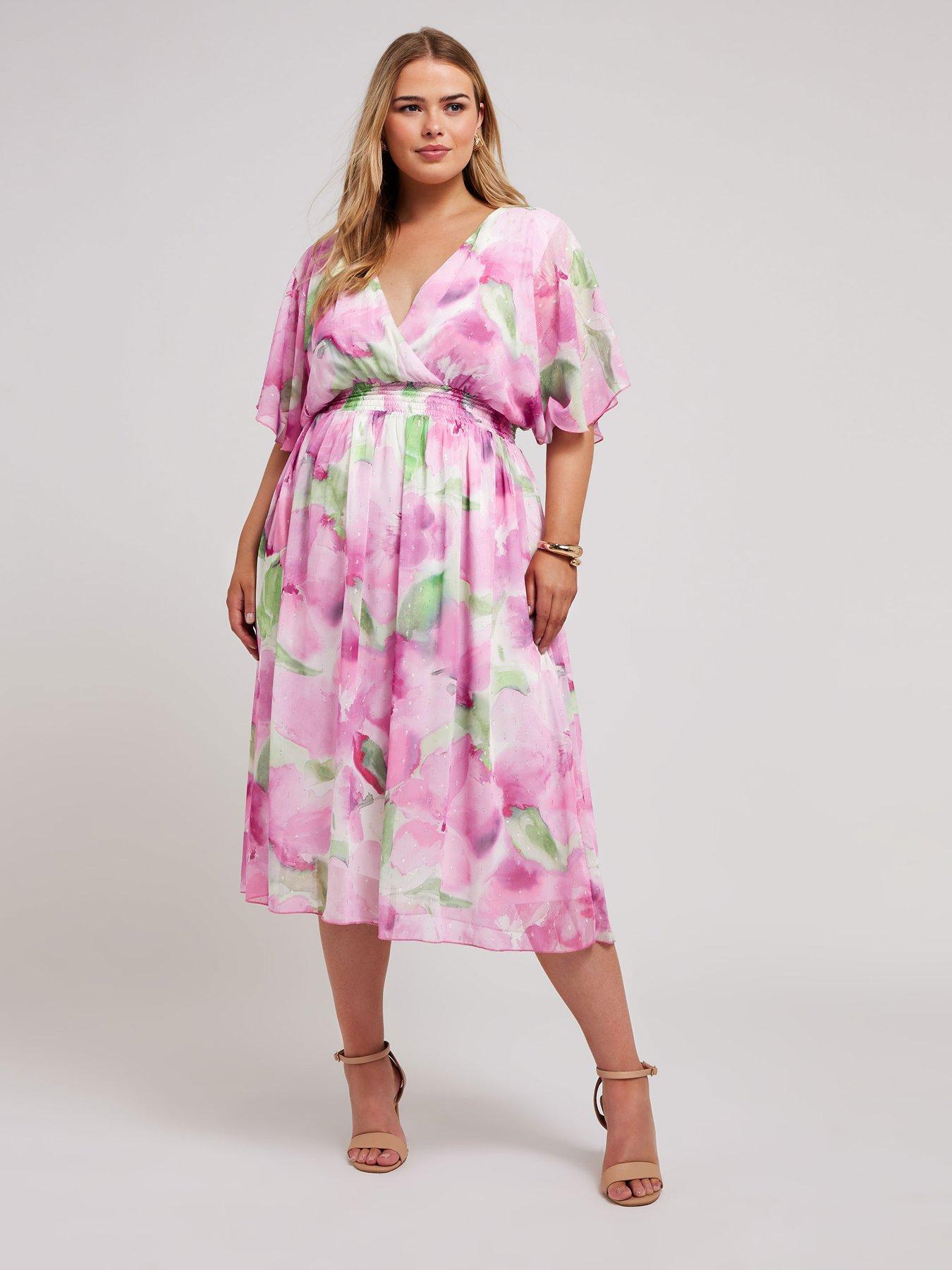 yours-curve-floral-metallic-shirred-waist-wrap-dress-pinkback