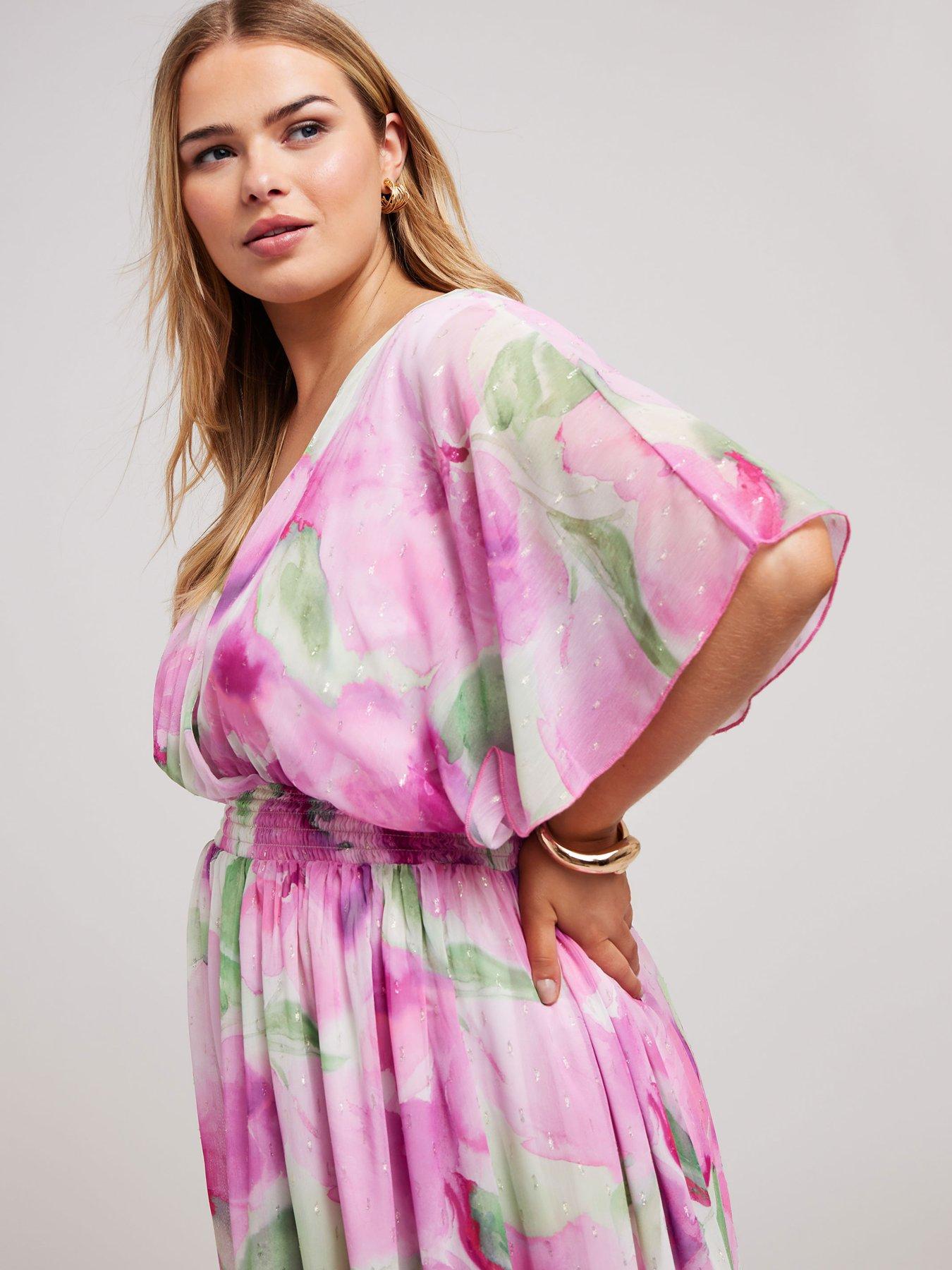 yours-curve-floral-metallic-shirred-waist-wrap-dress-pinkoutfit