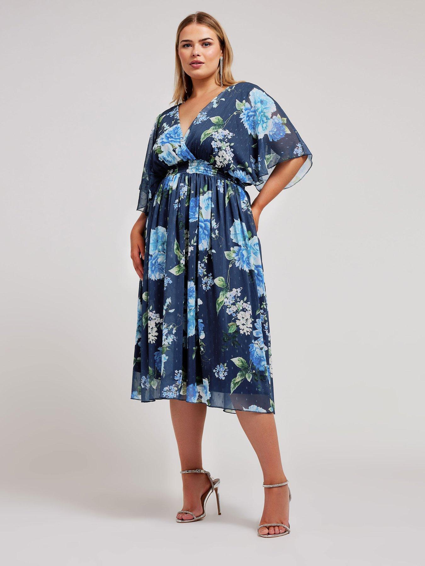 yours-curve-floral-metallic-shirred-waist-wrap-dress-blue