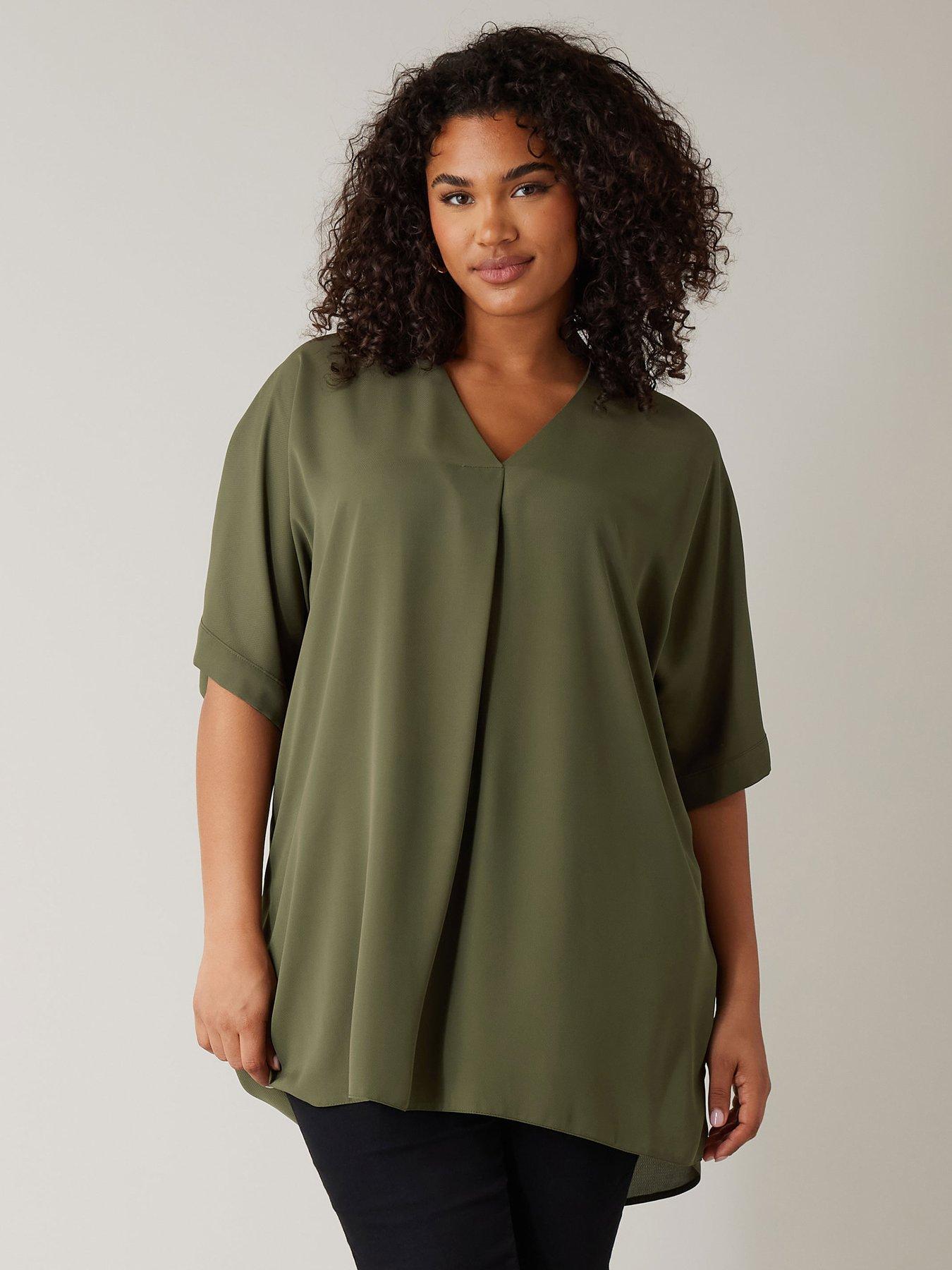 evans-v-neck-blouse-green