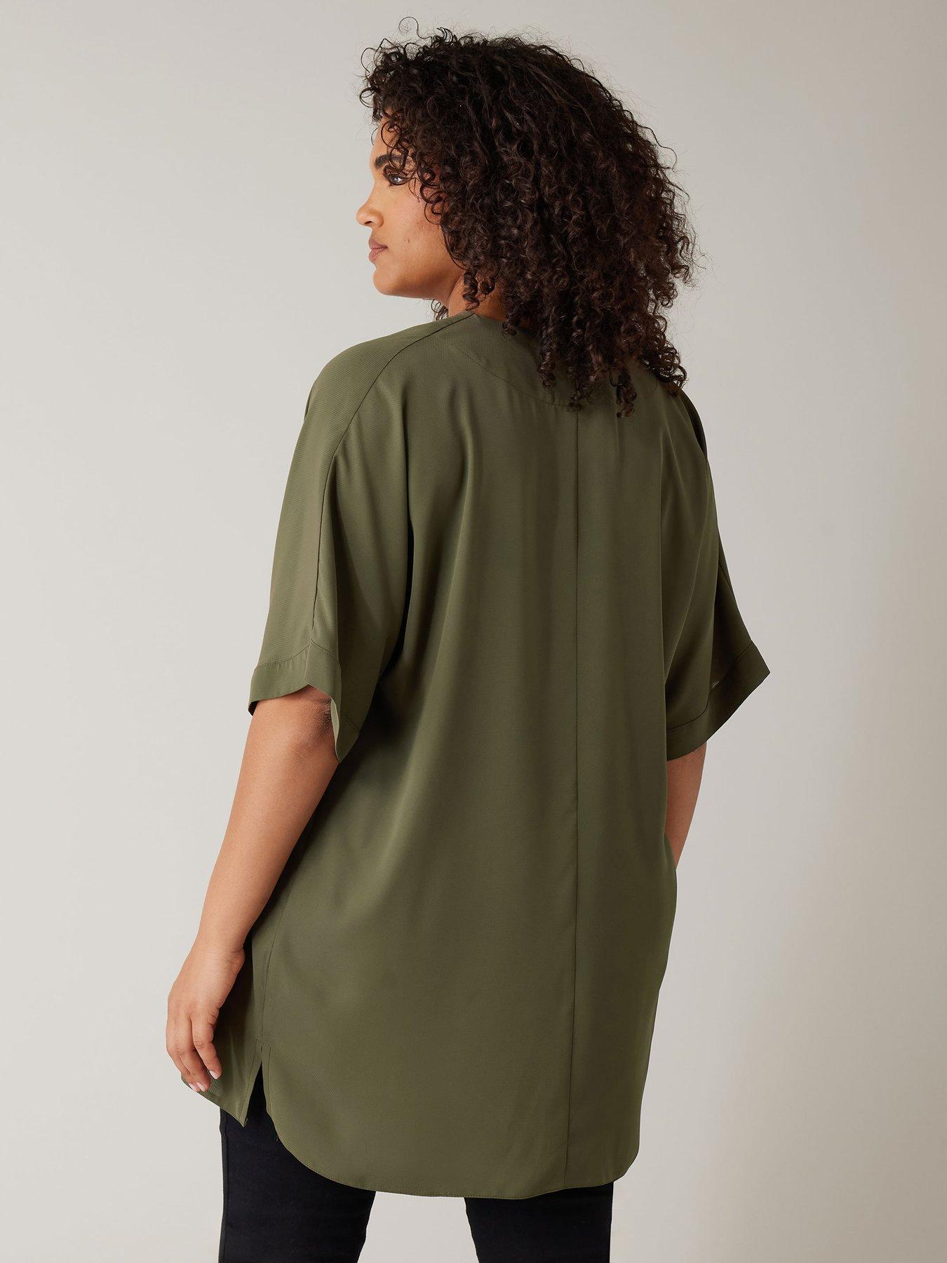 evans-v-neck-blouse-greenstillFront