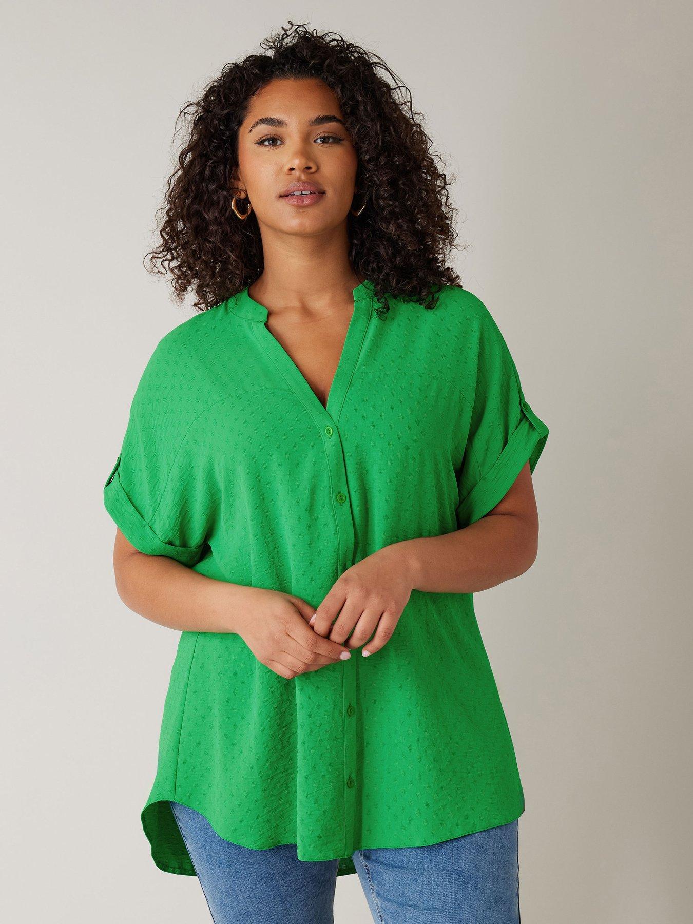 evans-yoke-button-thru-grown-on-sleeve-blouse-green