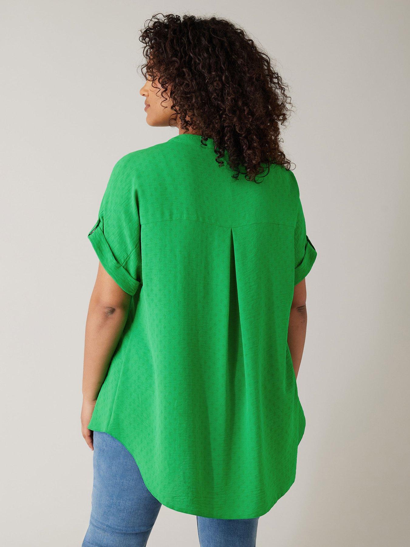 evans-yoke-button-thru-grown-on-sleeve-blouse-greenstillFront