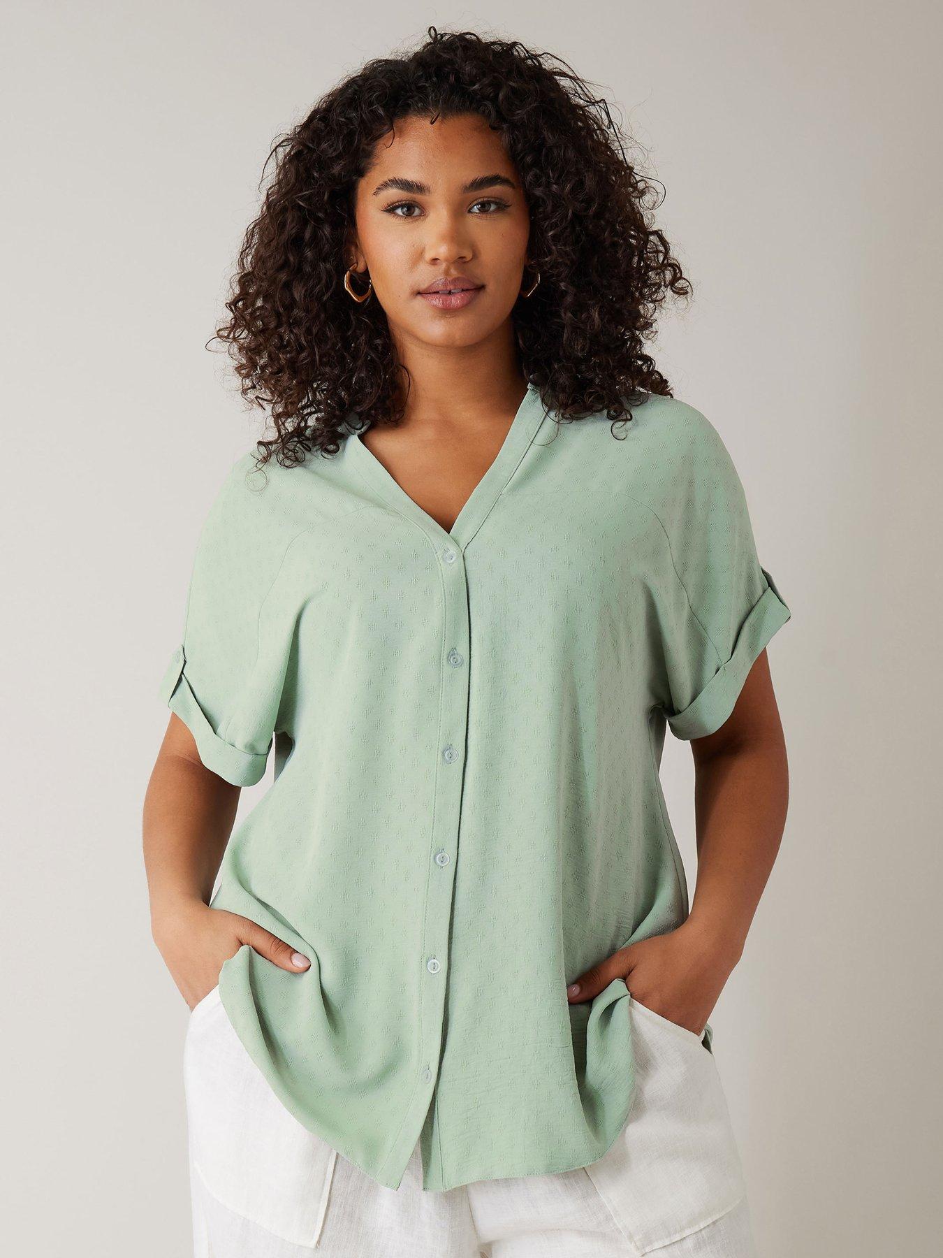 Image of Evans Yoke Button Through Grown On Sleeve Blouse - Green