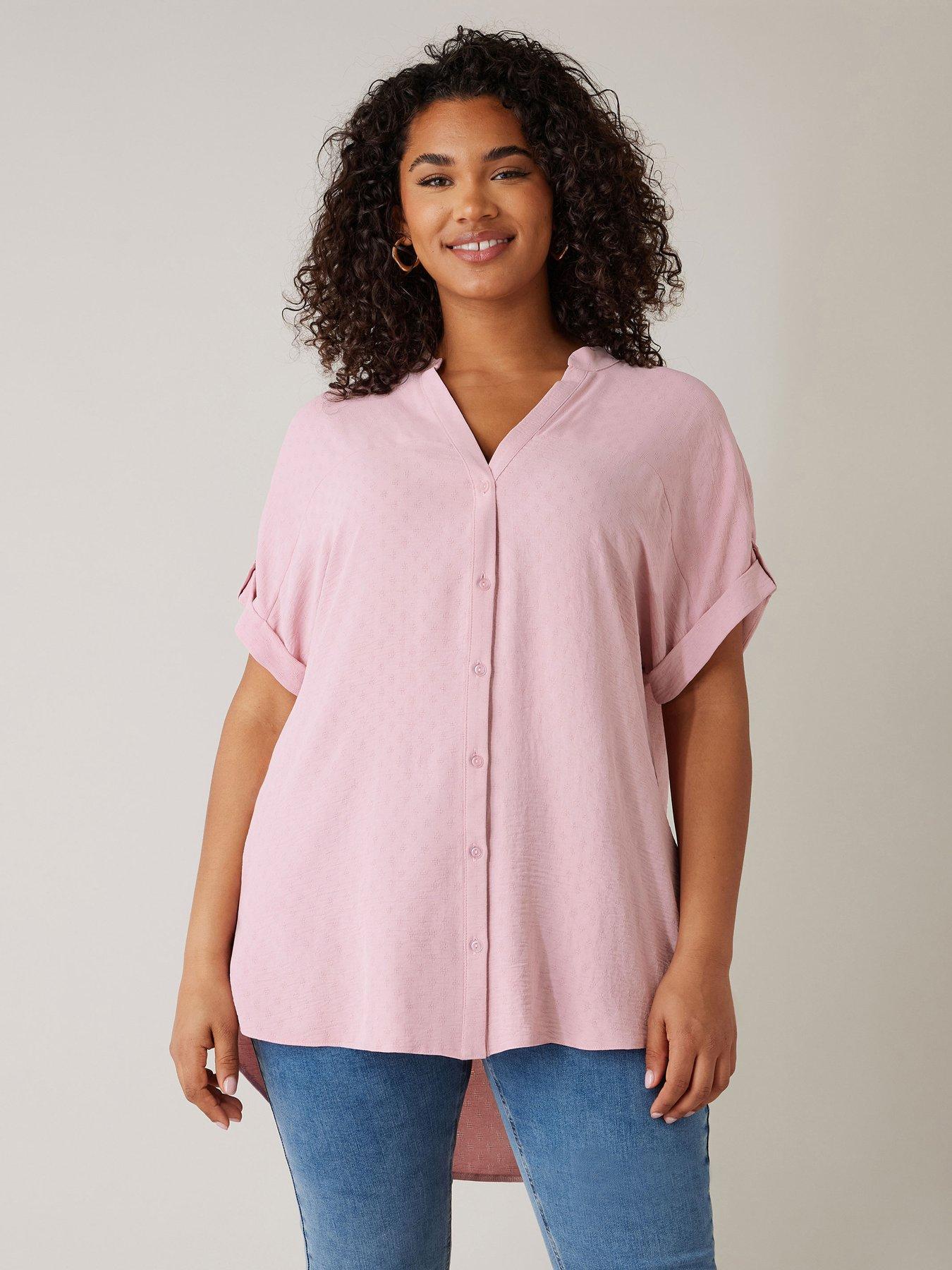 Image of Evans Yoke Button Thru Grown On Sleeve Blouse - Pink