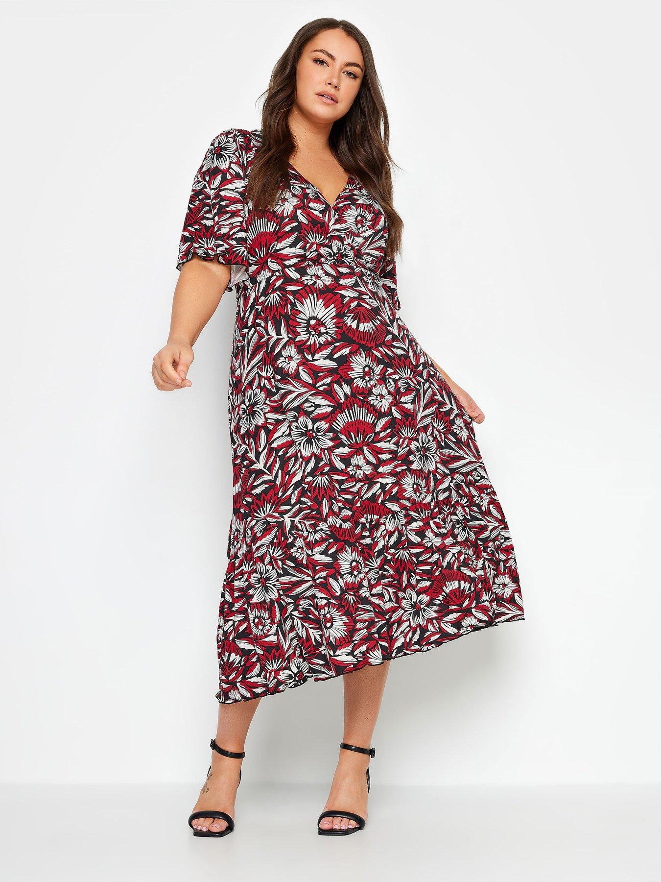 YOURS Plus Size Red Floral Print Textured Midaxi Dress