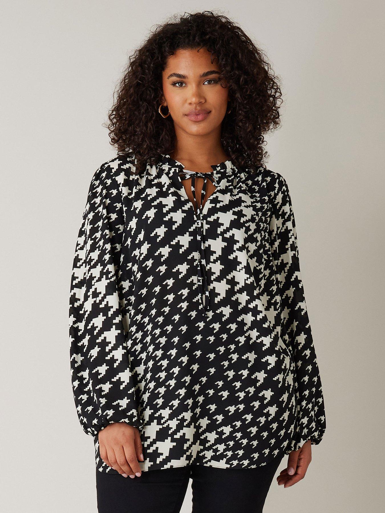 evans-tie-neck-long-sleeve-blouse-blackfront