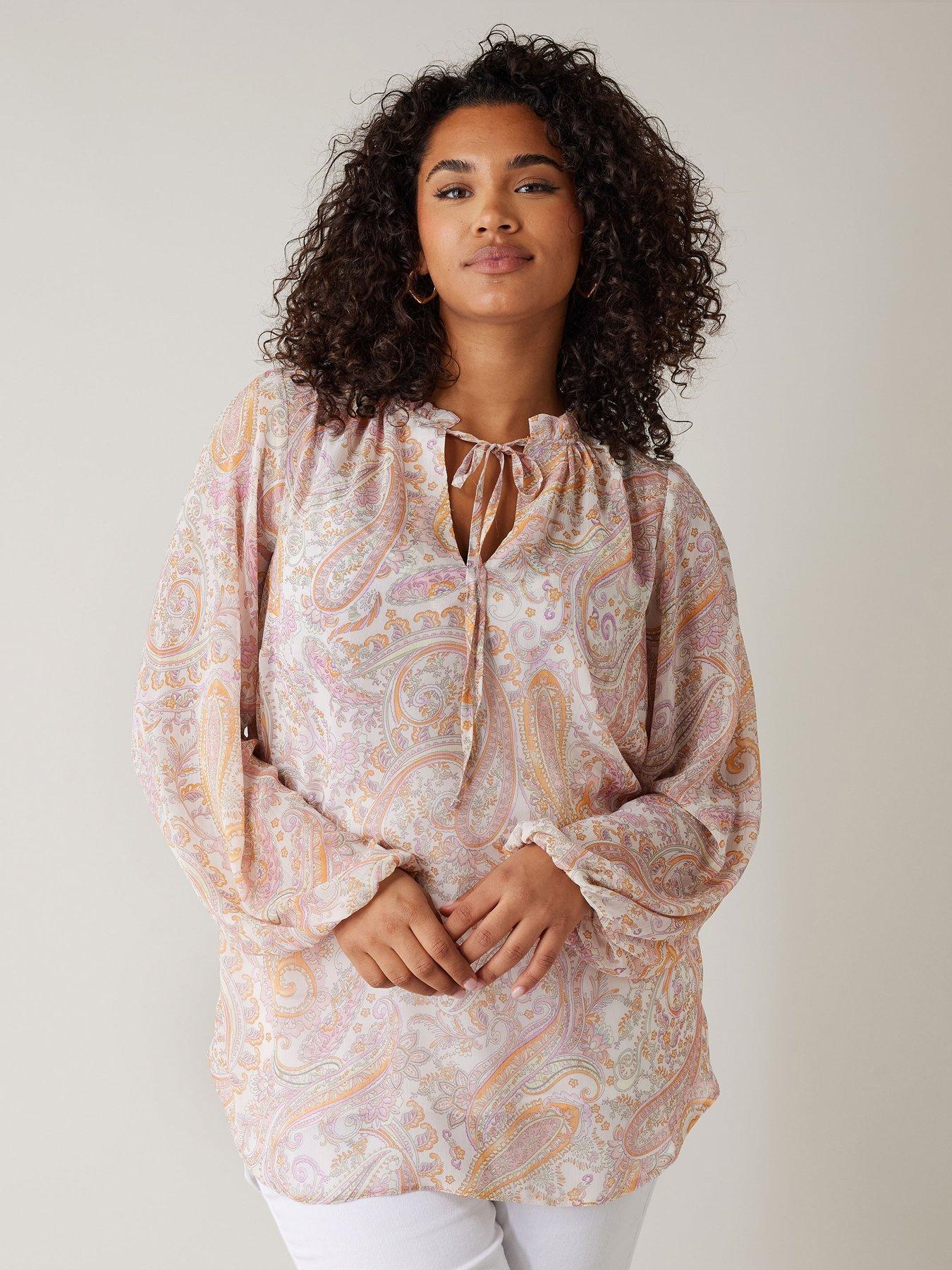 evans-tie-neck-long-sleeve-blouse-pinkfront