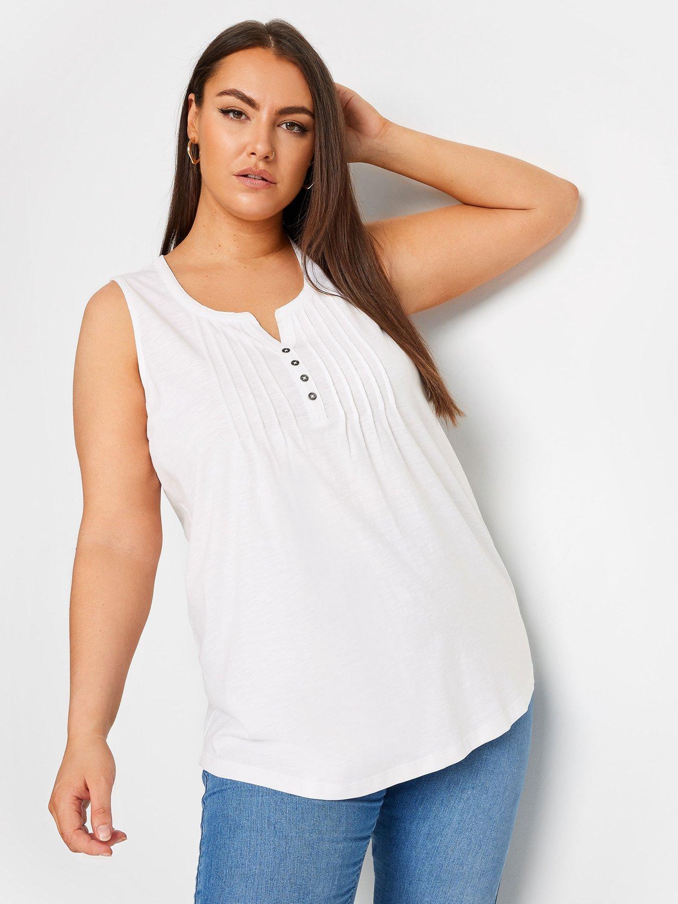 yours-curve-sleeveless-pintuck-henley-top-white