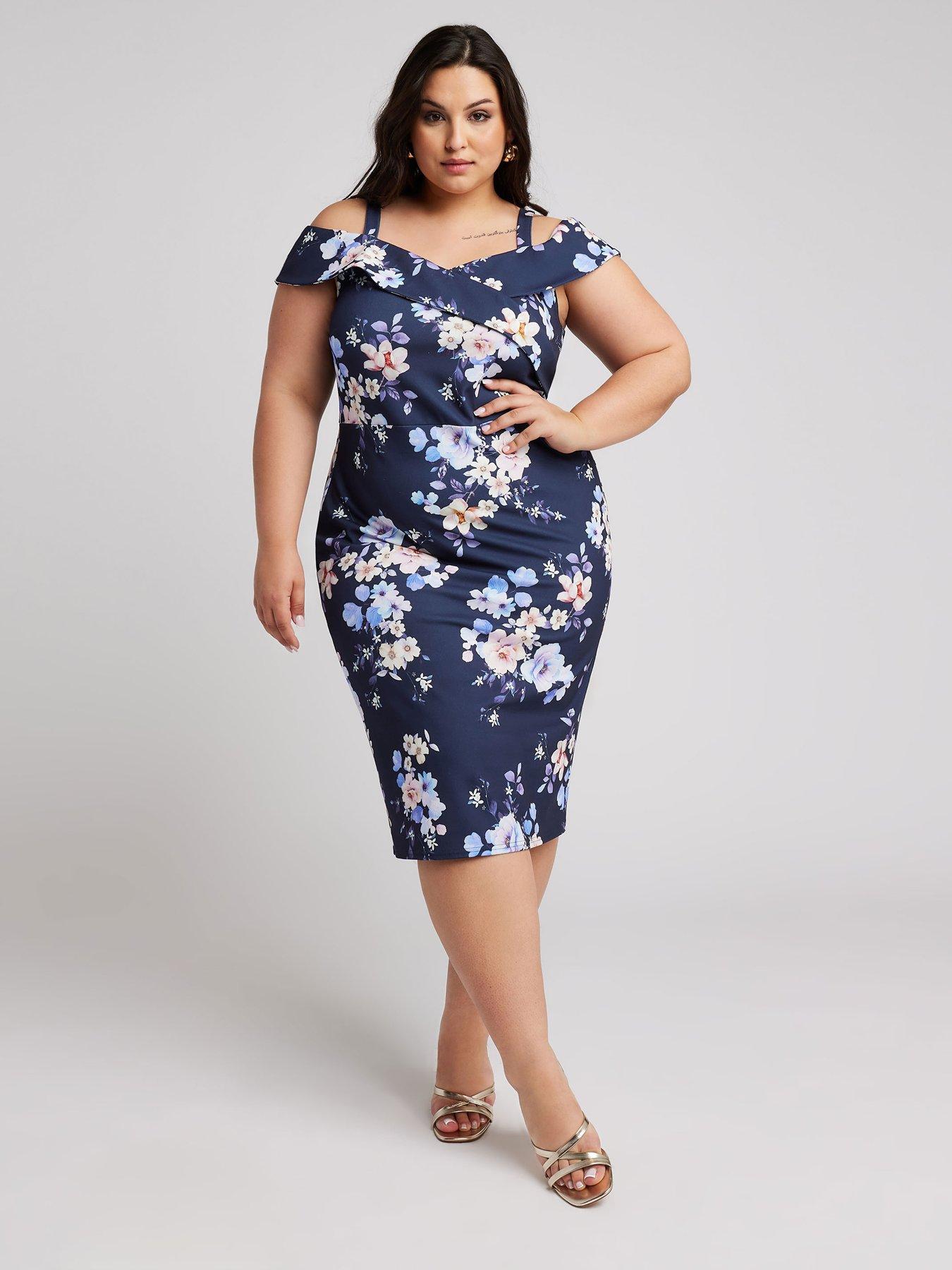 yours-curve-floral-print-bardot-dress-blue