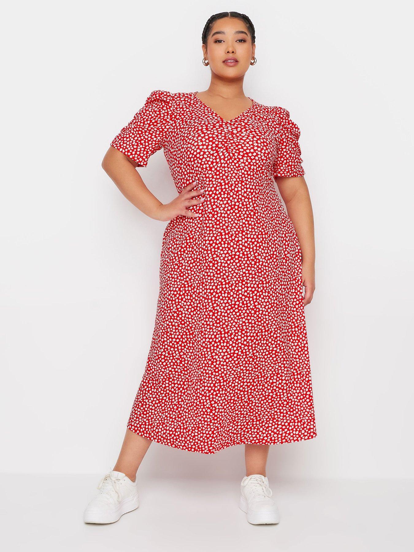 yours-curve-ditsy-floral-texture-milkmaid-dress-red