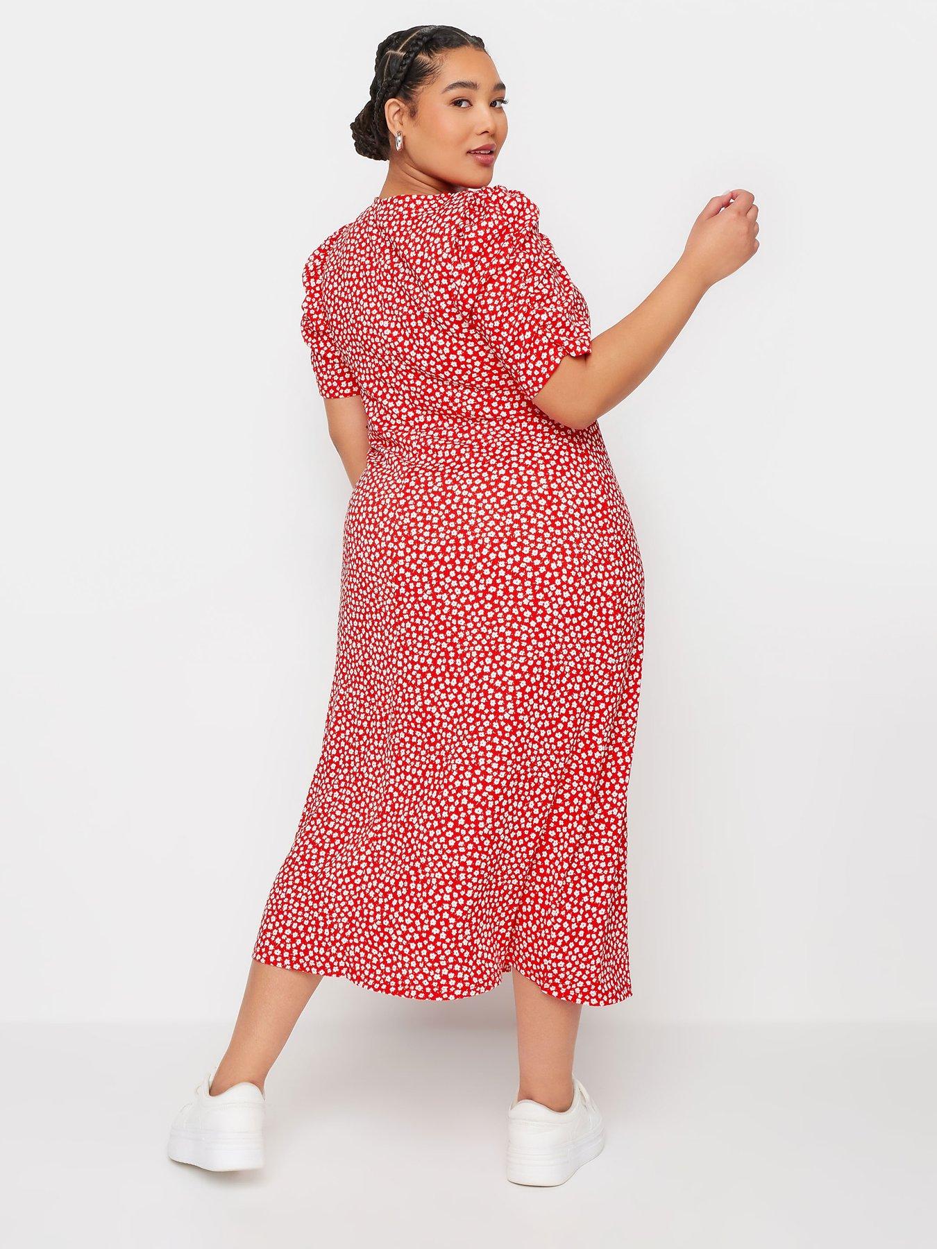 yours-curve-ditsy-floral-texture-milkmaid-dress-redstillFront