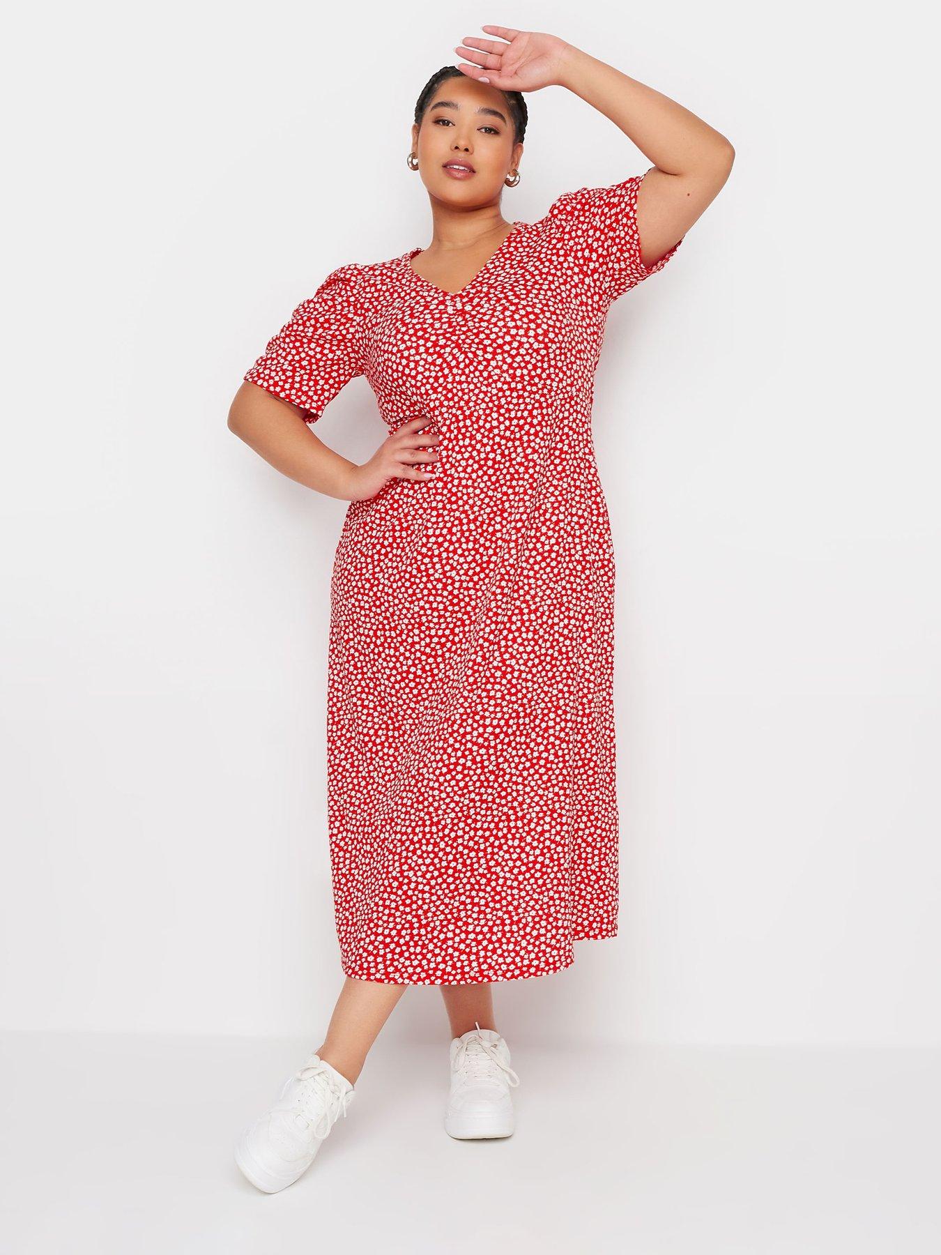 yours-curve-ditsy-floral-texture-milkmaid-dress-redback