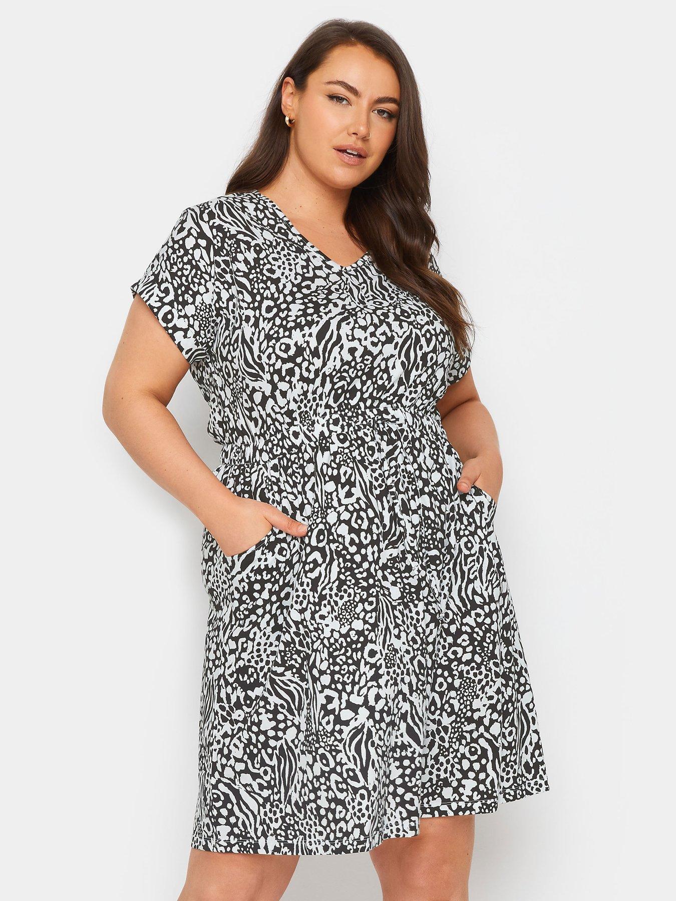 yours-curve-animal-print-t-shirt-dress-blackfront