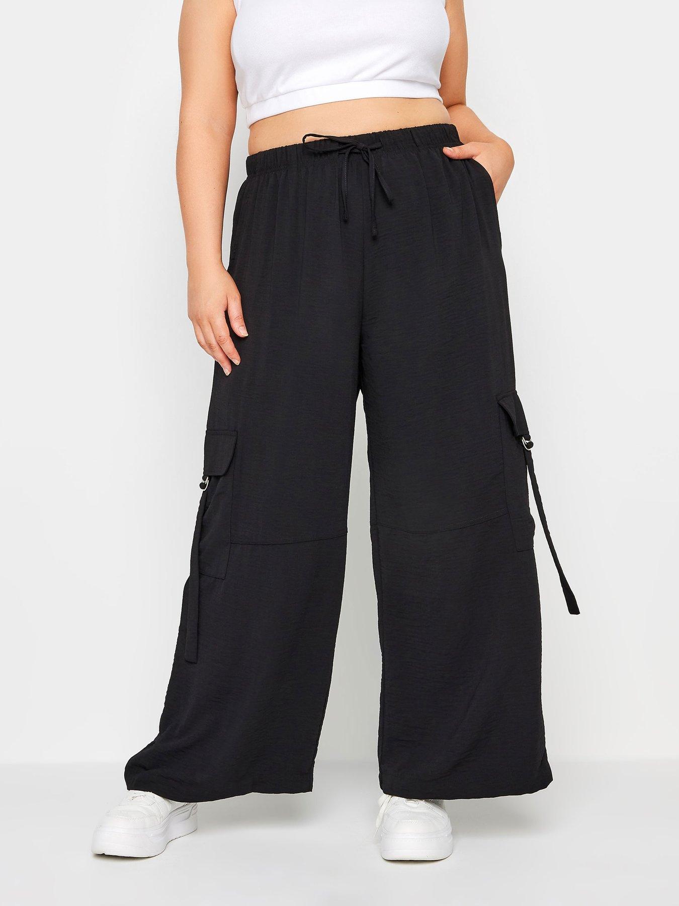 yours-curve-washed-twill-d-ring-wide-leg-trouser-blackfront