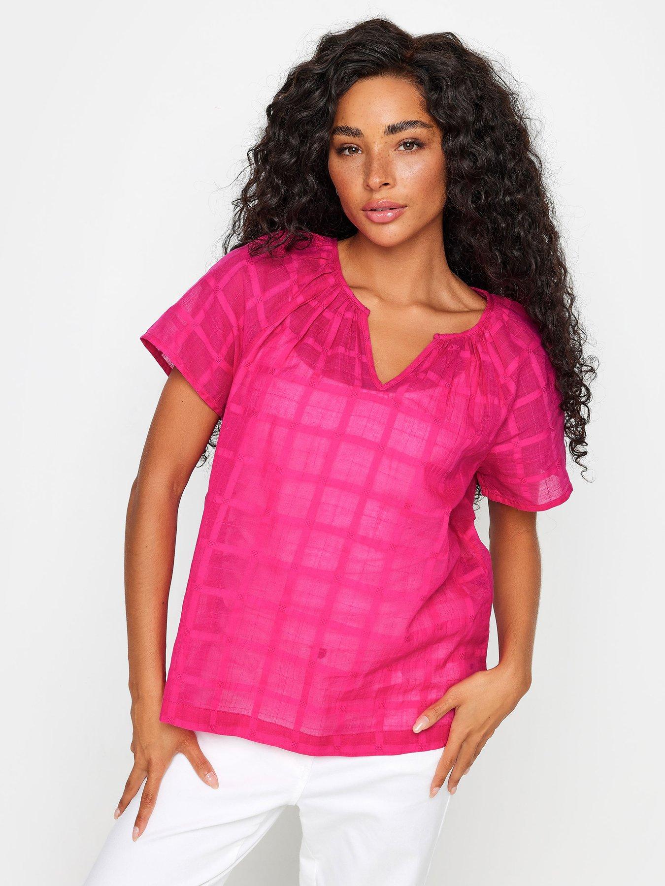 mco-petite-petite-pink-notch-neck-dobby-top