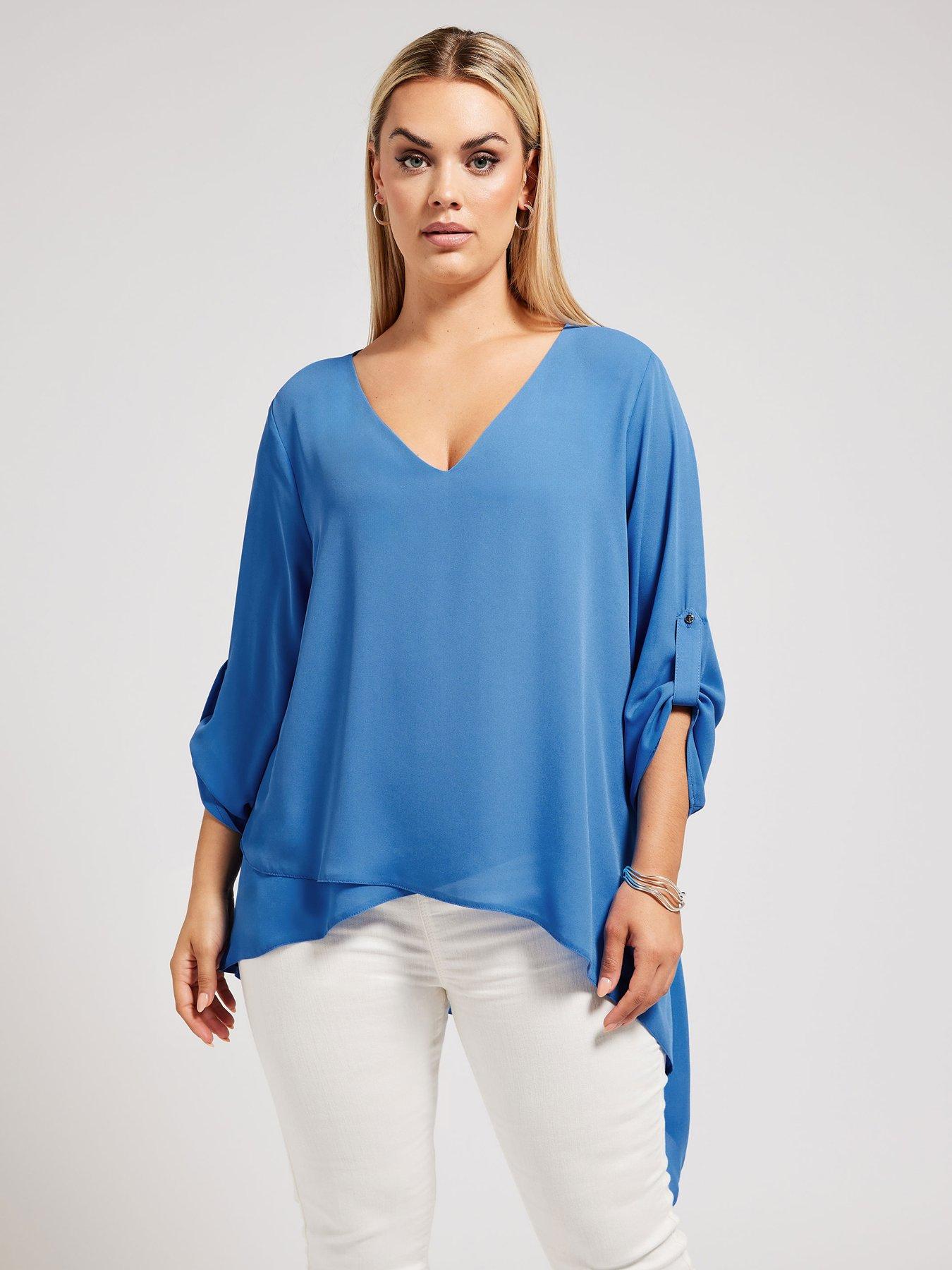 Image of Yours Curve Asymmetric Hem Blouse - Blue