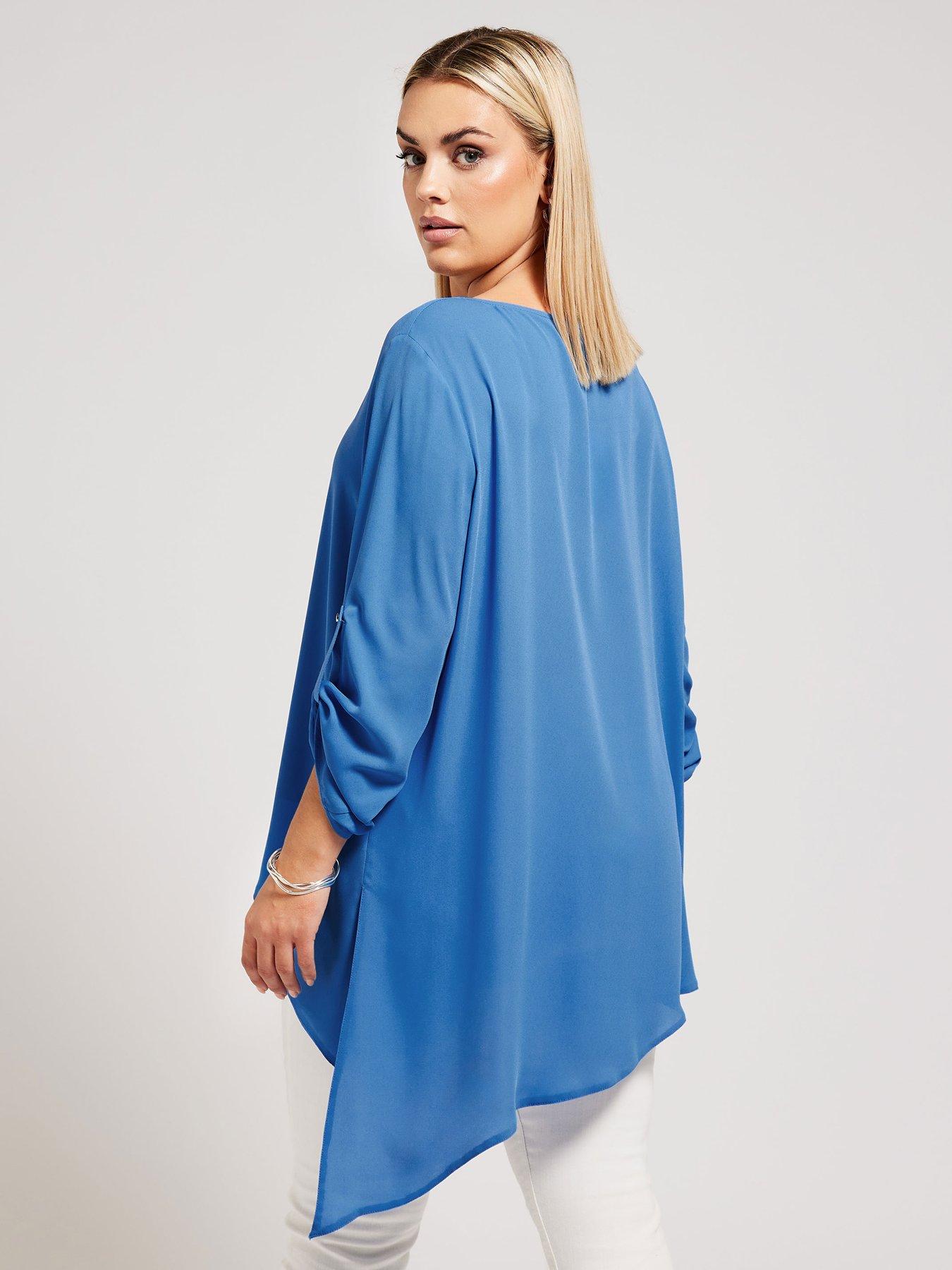 Image 2 of 4 of Yours Curve Asymmetric Hem Blouse - Blue