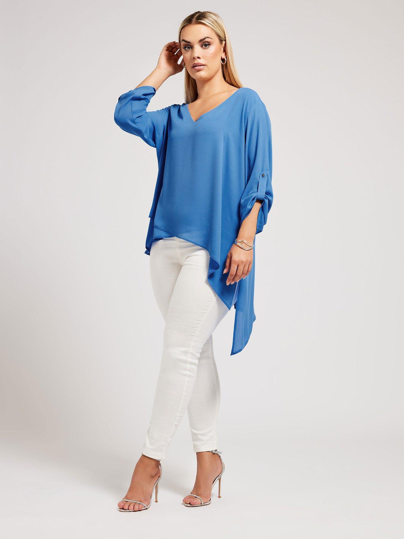 Image 3 of 4 of Yours Curve Asymmetric Hem Blouse - Blue