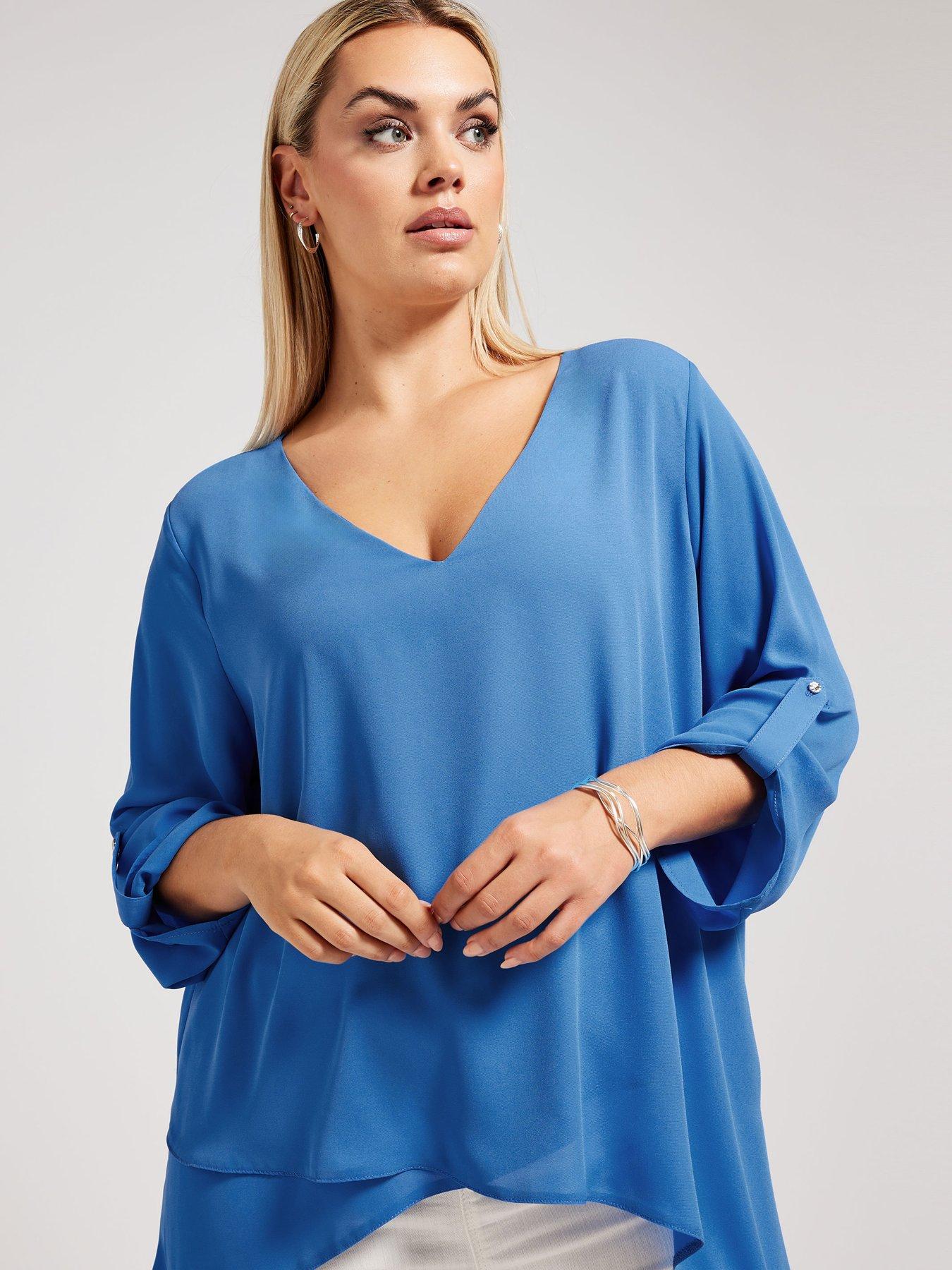 Image 4 of 4 of Yours Curve Asymmetric Hem Blouse - Blue