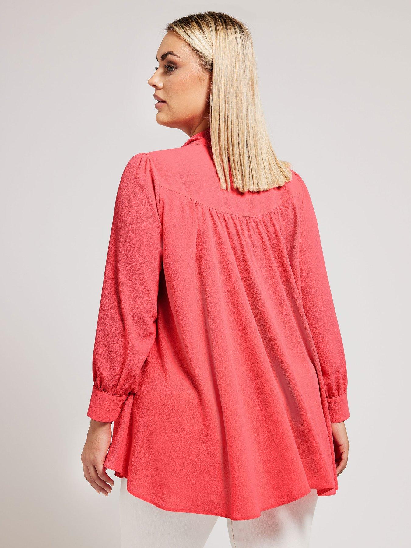 yours-curve-tie-neck-gathered-blouse-pinkstillFront