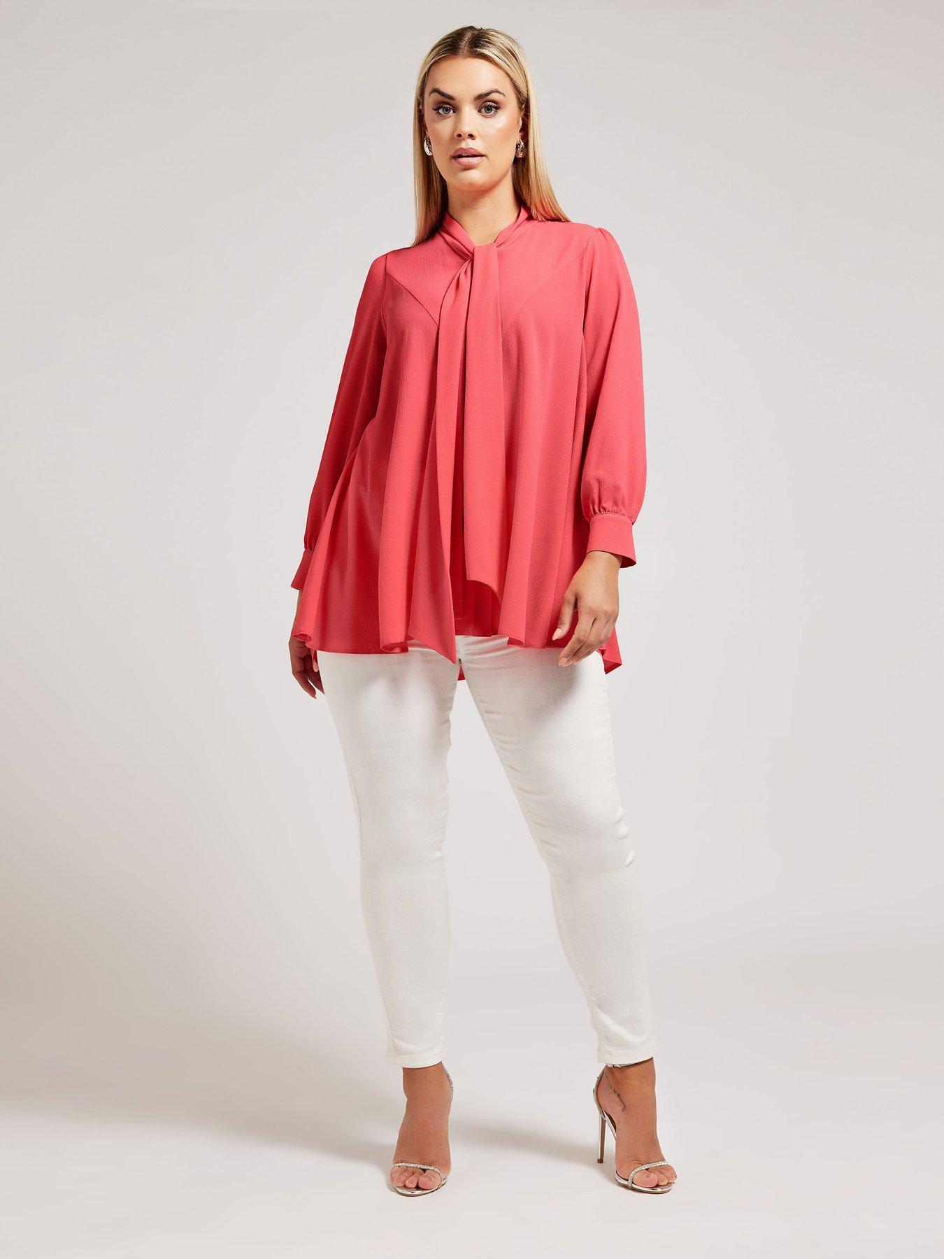 yours-curve-tie-neck-gathered-blouse-pinkback