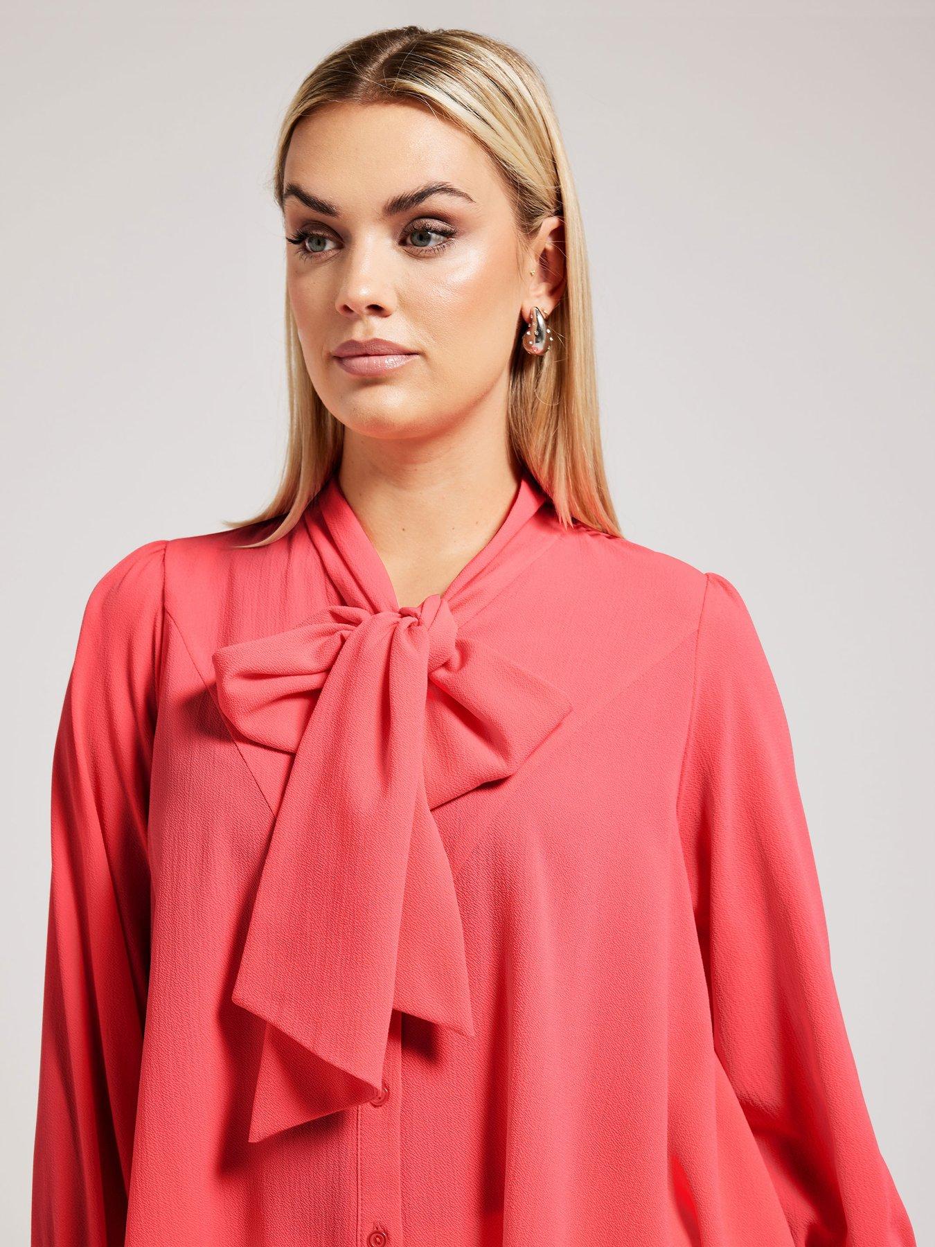 yours-curve-tie-neck-gathered-blouse-pinkoutfit