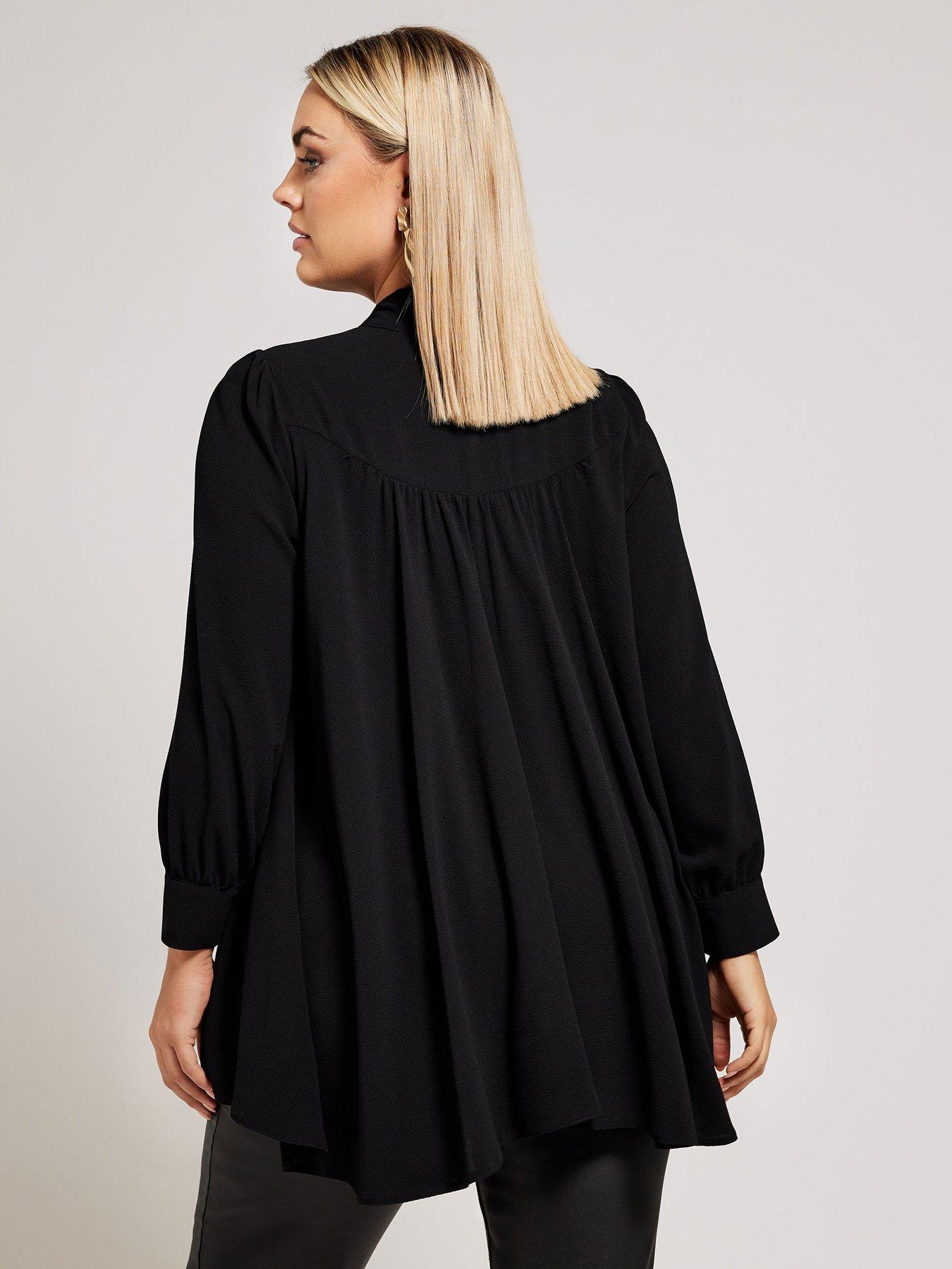 yours-curve-tie-neck-gather-blouse-blackstillFront